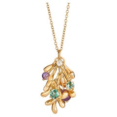Nathalie Jean Contemporary Diamond Tourmaline Amethyst Gold Pendant Necklace