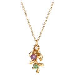 Nathalie Jean Contemporary Diamond Tourmaline Amethyst Gold Pendant Necklace