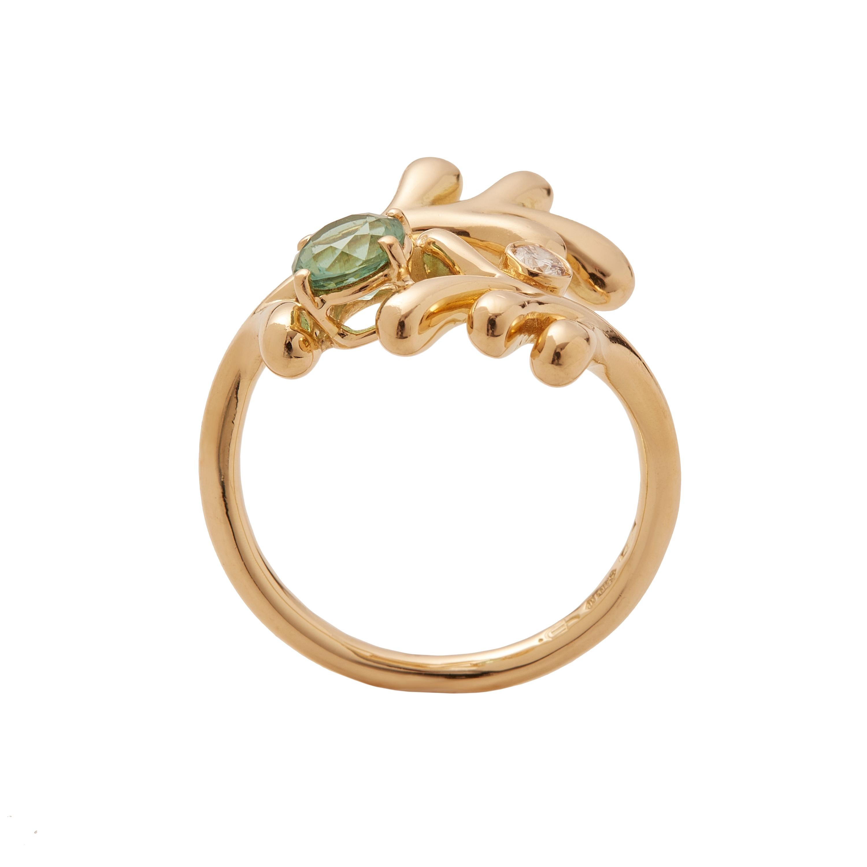 Women's or Men's Nathalie Jean Contemporary Natural Style Diamond Tourmaline Gold Cluster Ring For Sale