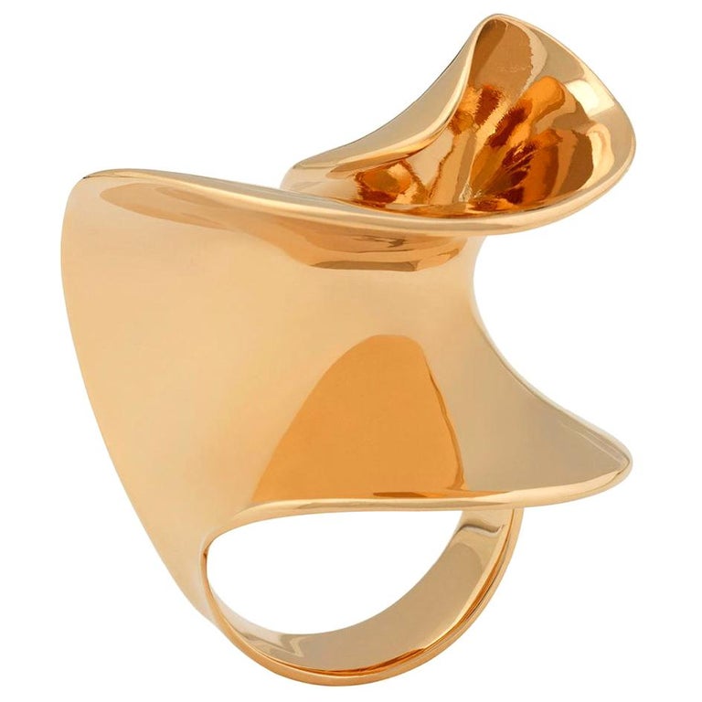 Nathalie Jean Contemporary Gold Limited Edition Sculpture Cocktail Ring For Sale