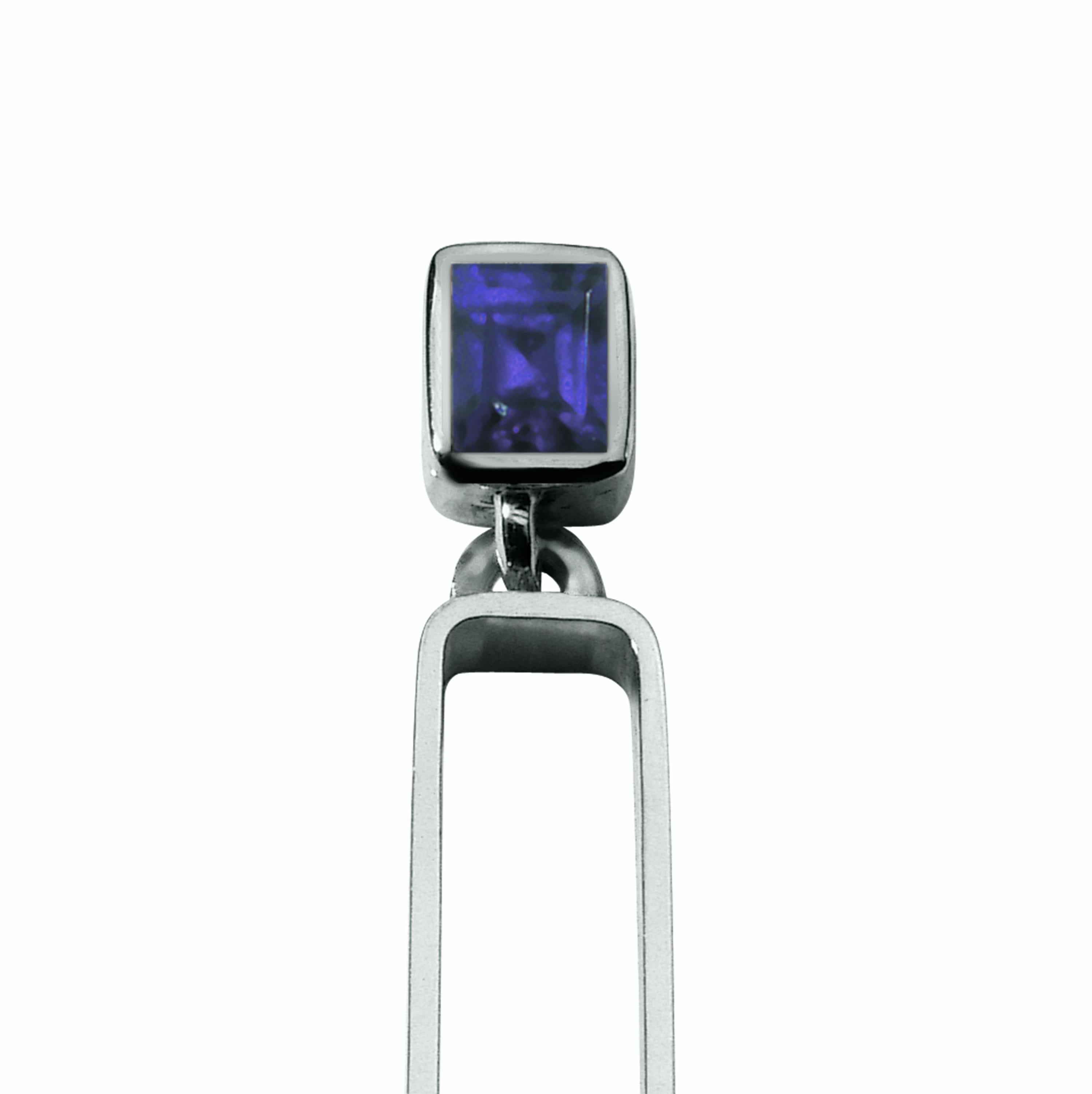 Square Cut Nathalie Jean Contemporary Iolite Sterling Silver Drop Dangle Double Earrings For Sale