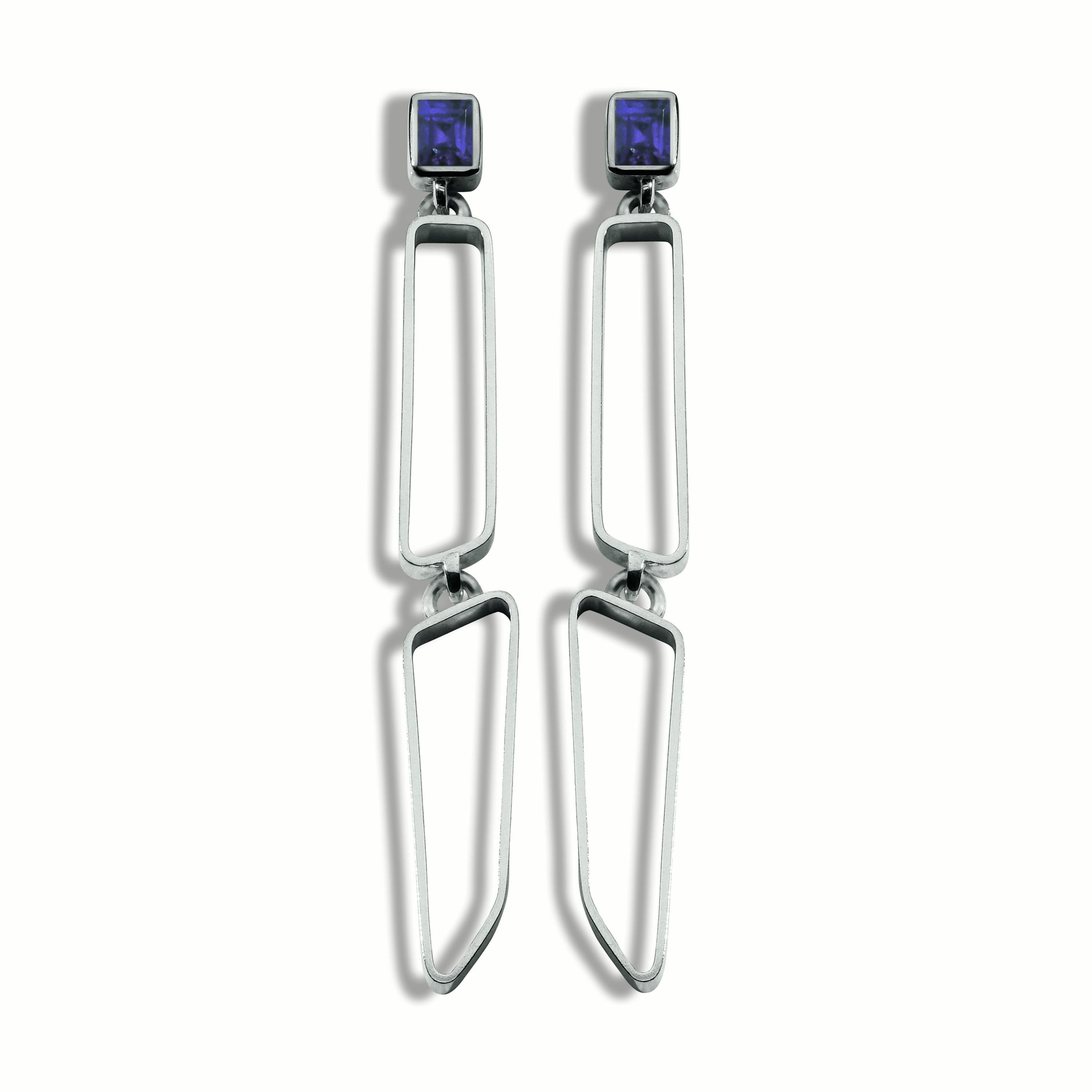Nathalie Jean Contemporary Iolite Sterling Silver Drop Dangle Double Earrings In New Condition In Milan, Lombardia