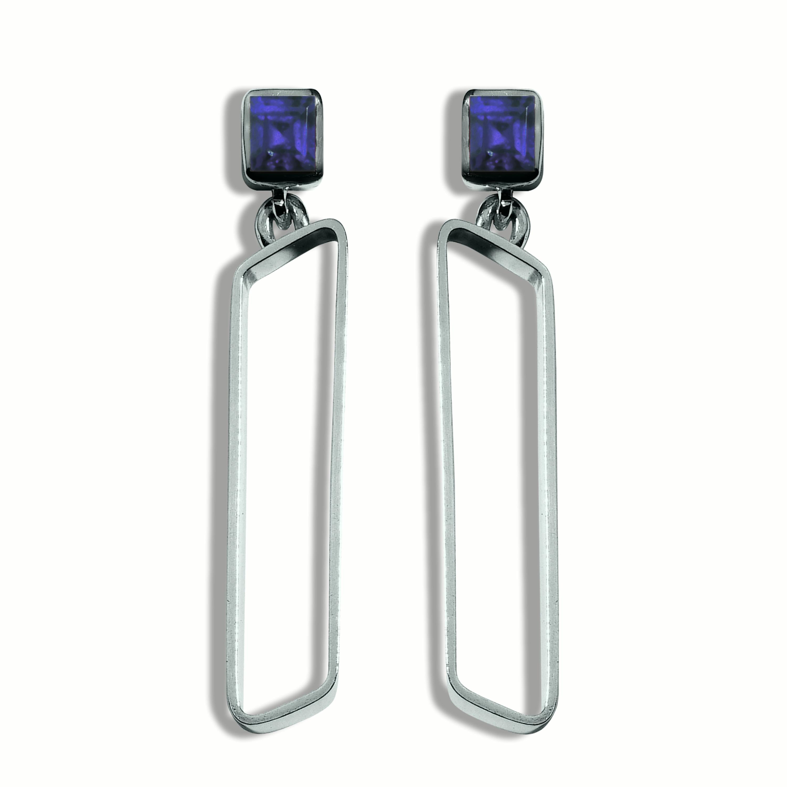 Square Cut Nathalie Jean Contemporary Iolite Sterling Silver Drop Dangle Earrings For Sale