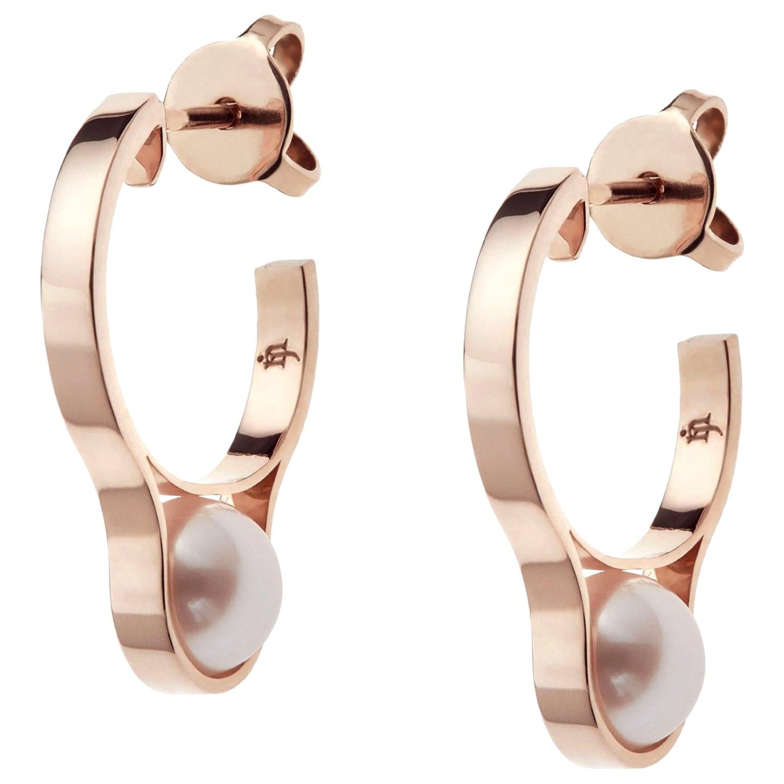 Nathalie Jean Contemporary Pearl 18 Karat Rose Gold Hoop Earrings