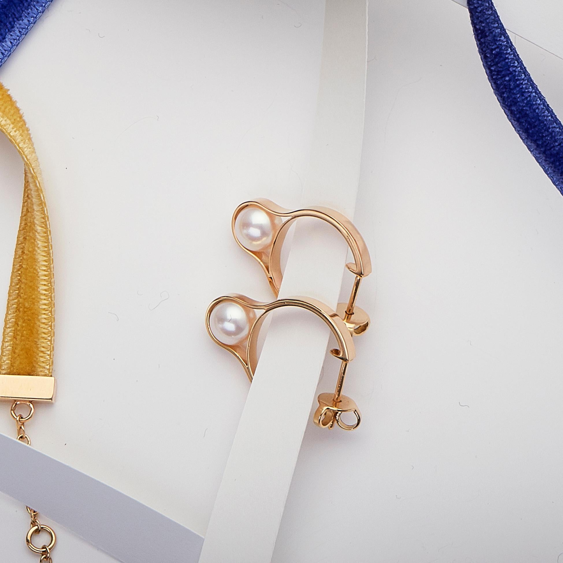 Nathalie Jean - Boucles d'oreilles contemporaines en or jaune 18 carats avec perles Neuf - En vente à Milan, Lombardia
