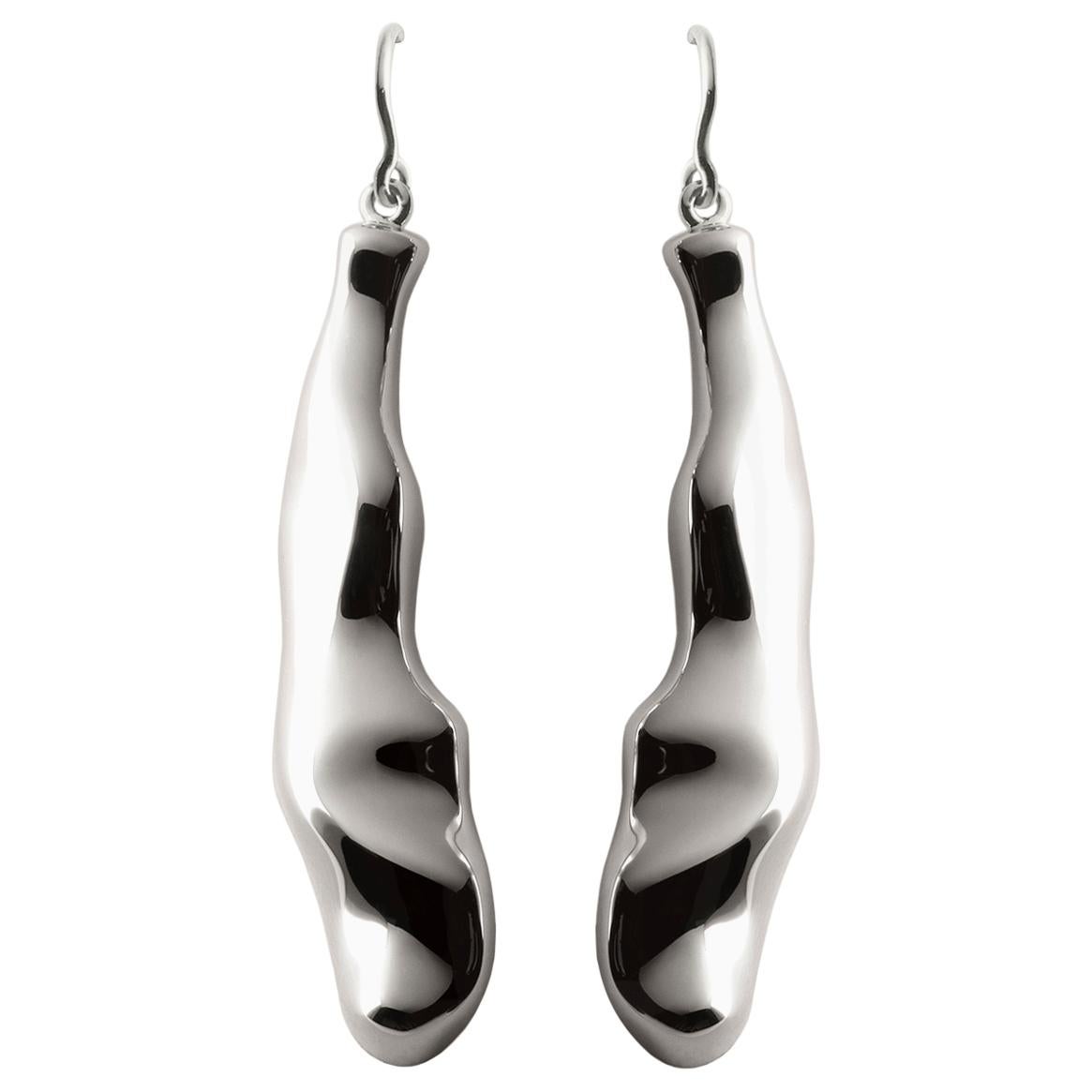 Nathalie Jean Contemporary Rhodium Plated Silver Drop Dangle Sculpture Earrings