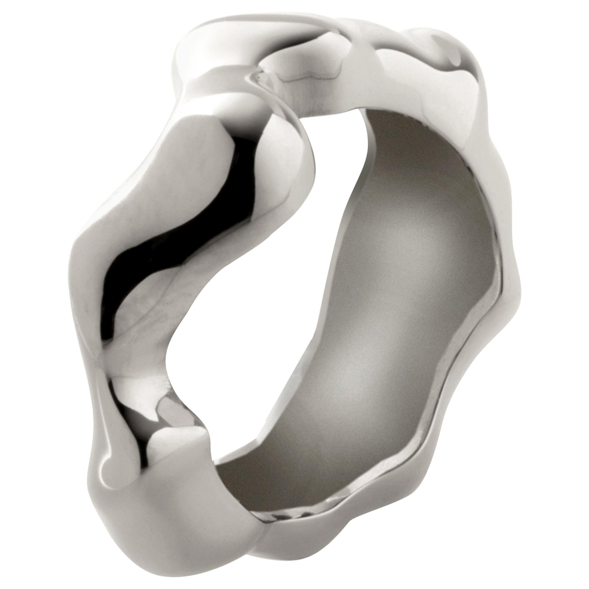 Nathalie Jean Contemporary Rhodium Plated Sterling Silver Band Sculpture Ring