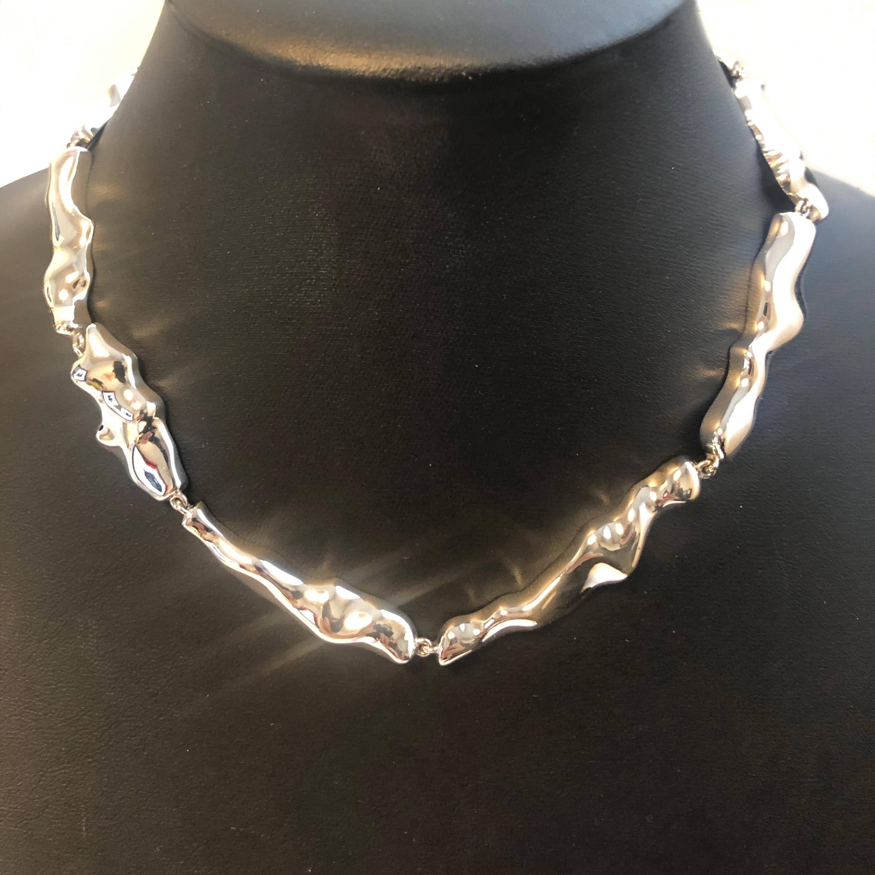 Women's or Men's Nathalie Jean Contemporary Rhodium Plated Sterling Silver Choker Necklace For Sale