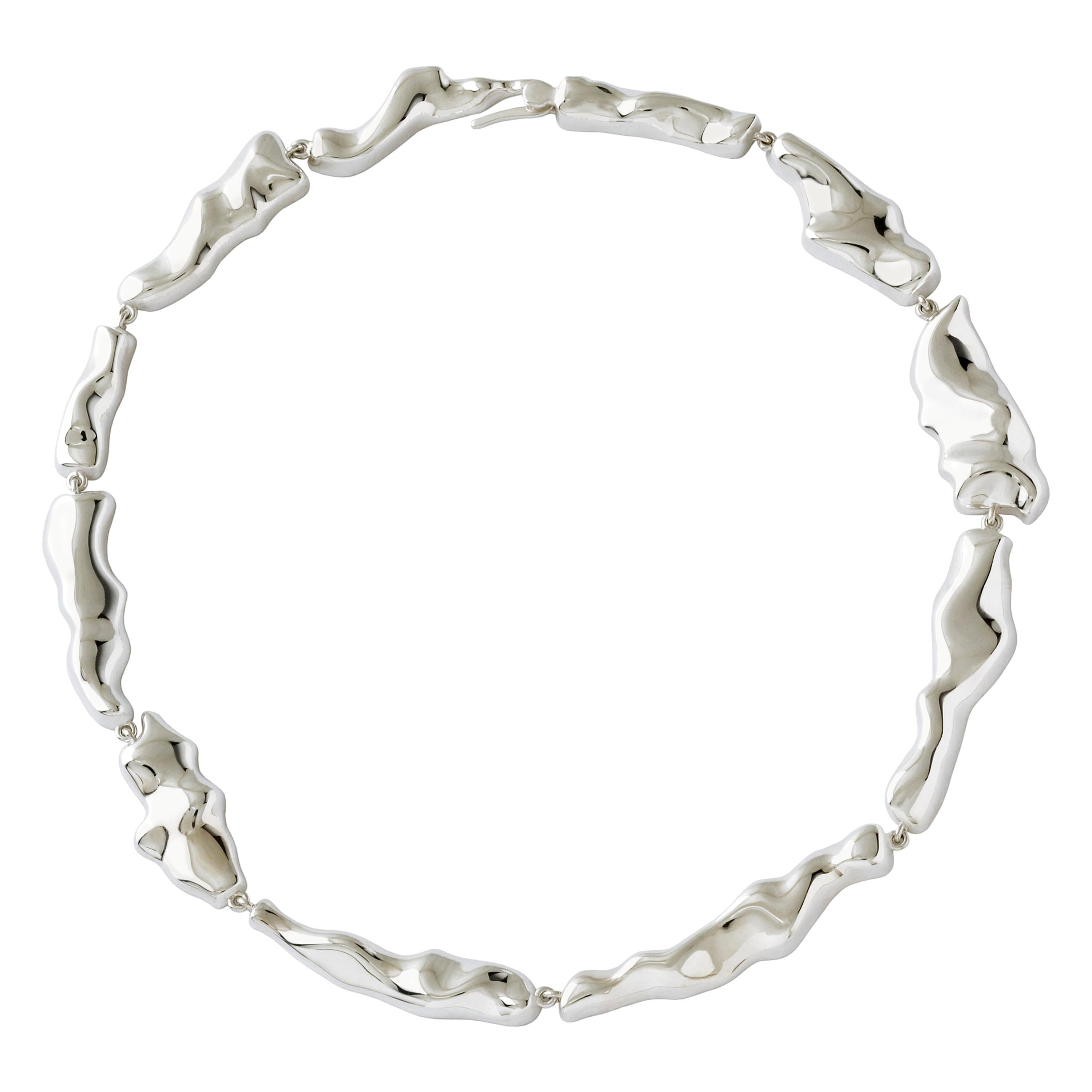 Nathalie Jean Contemporary Rhodium-Plated Sterling Silver Link Choker Necklace For Sale