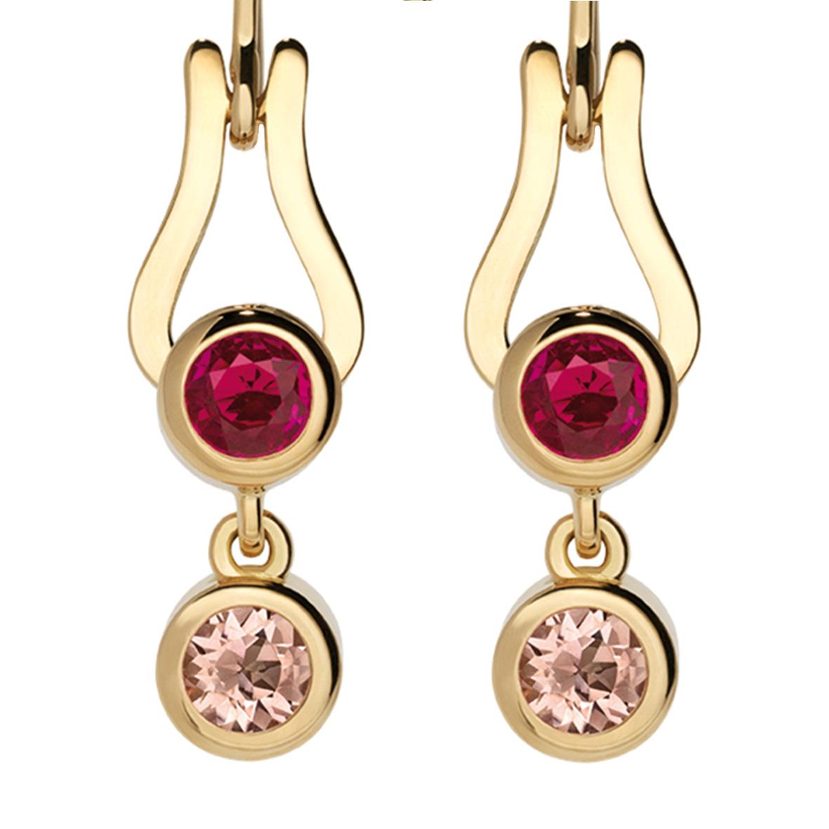 Nathalie Jean Contemporary Ruby Tourmaline Gold Articulated Drop Dangle Earrings In New Condition For Sale In Milan, Lombardia