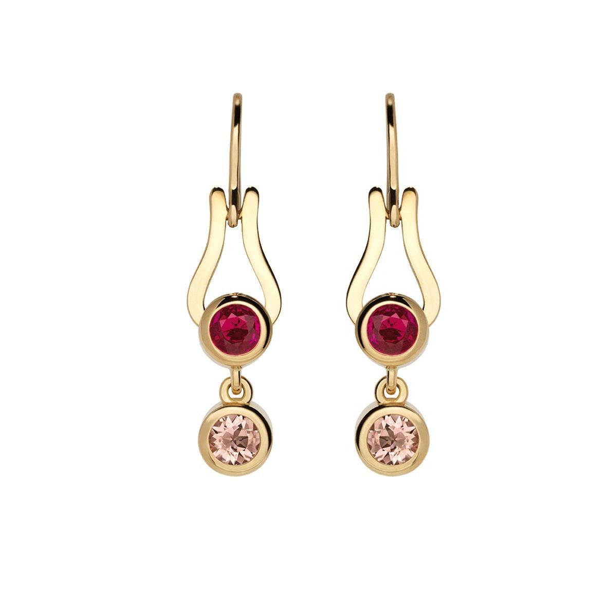 Nathalie Jean Contemporary Ruby Tourmaline Gold Articulated Drop Dangle Earrings
