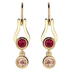 Nathalie Jean Contemporary Ruby Tourmaline Gold Articulated Drop Dangle Earrings