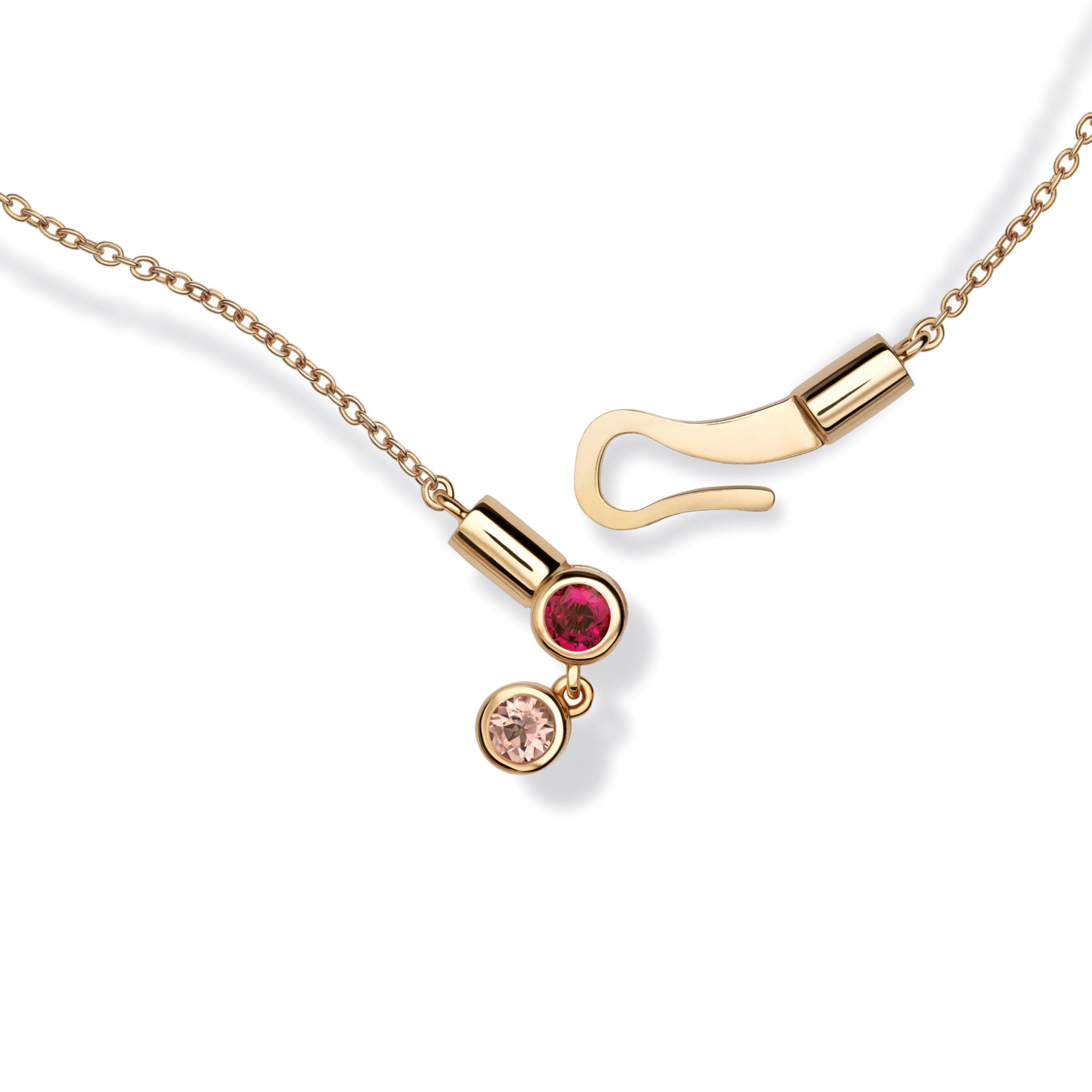 Women's or Men's Nathalie Jean Contemporary Ruby Tourmaline Gold Pendant Drop Dangle Necklace For Sale