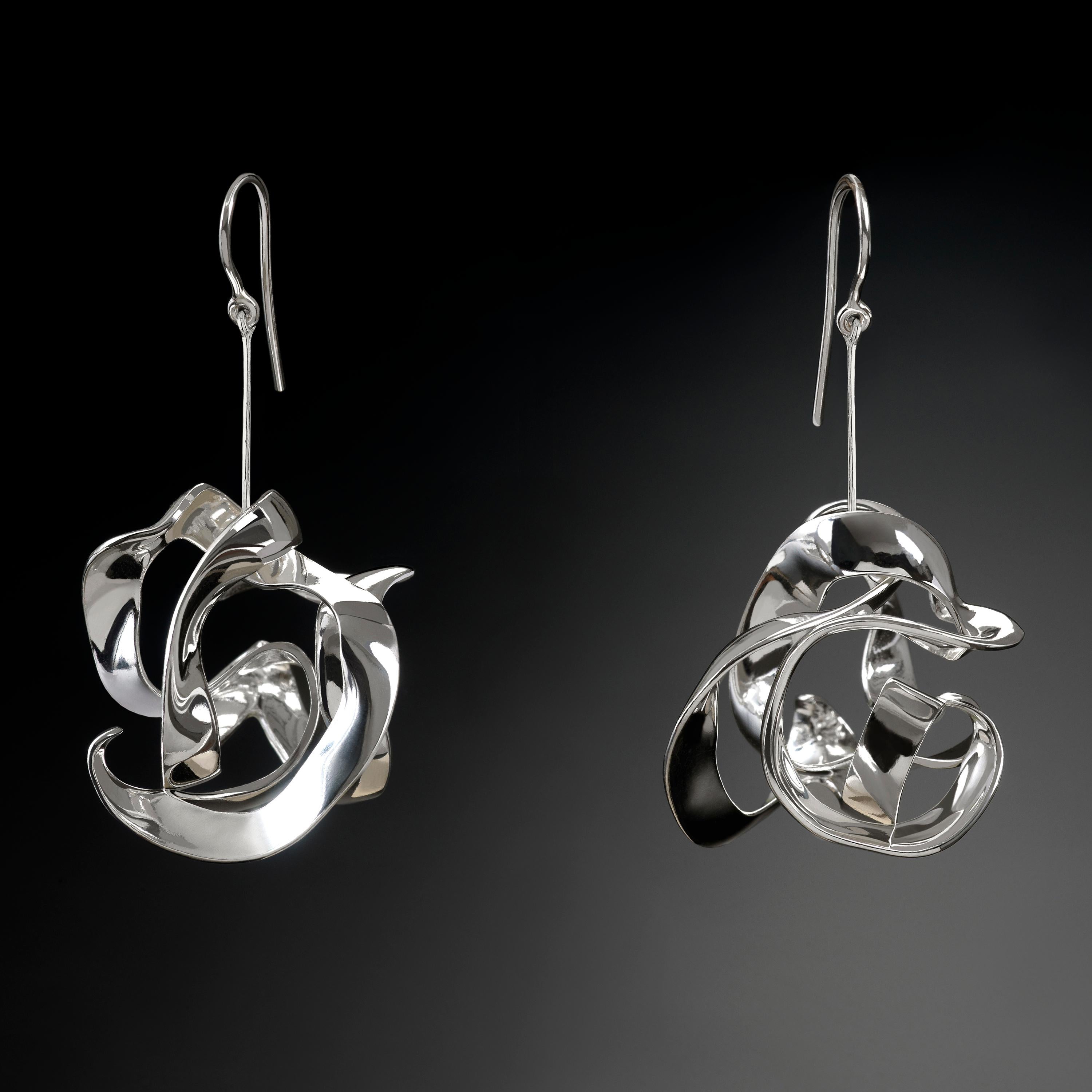 Women's or Men's Nathalie Jean Contemporary Sterling Silver Drop Dangle Sculpture Earrings