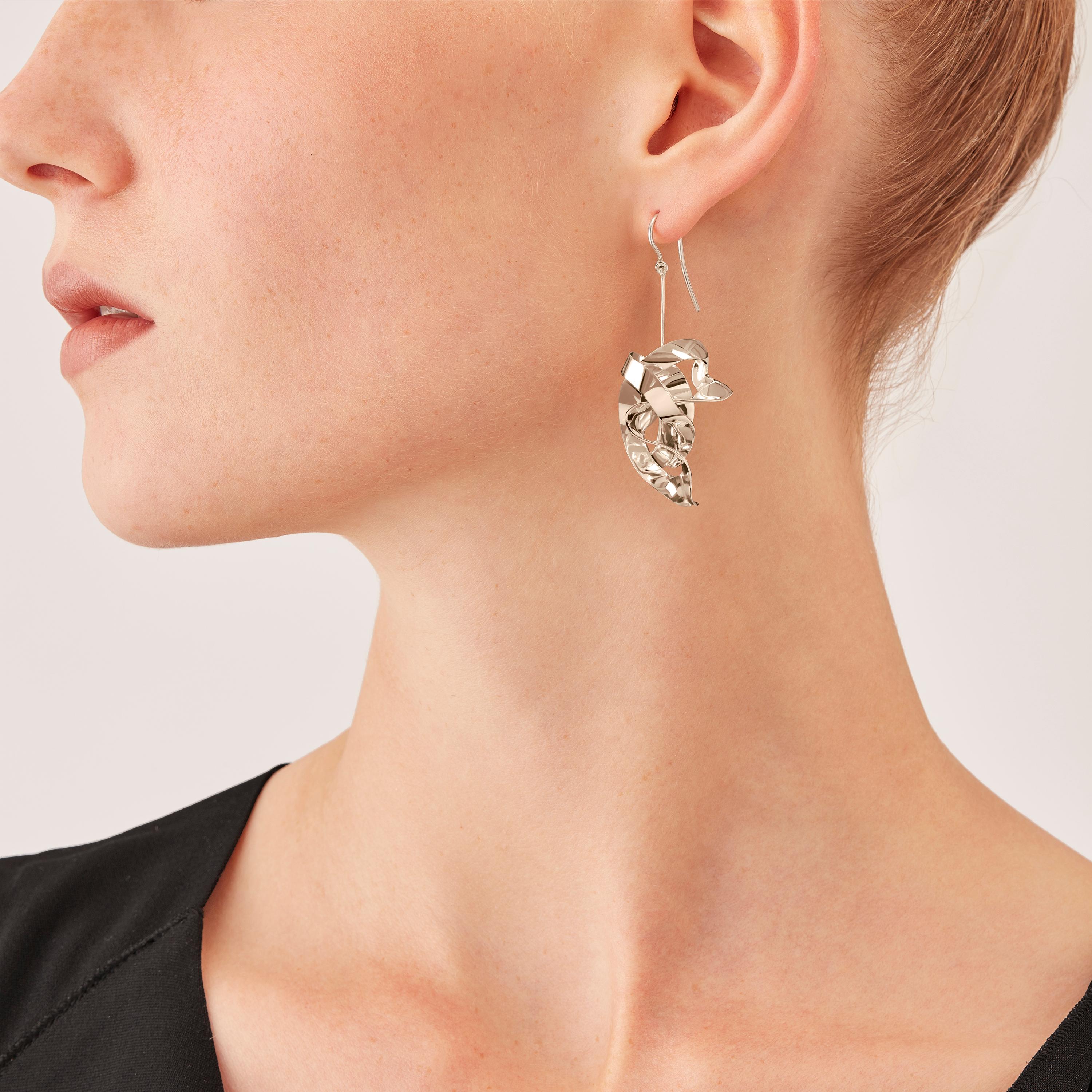 Women's or Men's Nathalie Jean Contemporary Sterling Silver Drop Dangle Sculpture Earrings For Sale