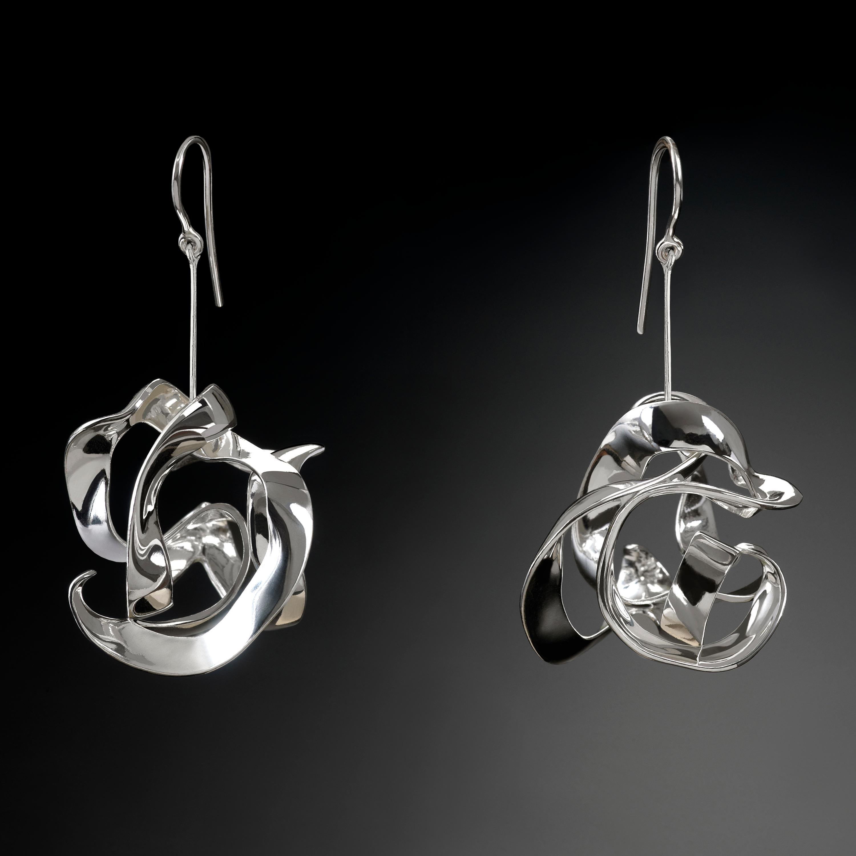 Women's or Men's Nathalie Jean Contemporary Sterling Silver Drop Dangle Sculpture Earrings For Sale