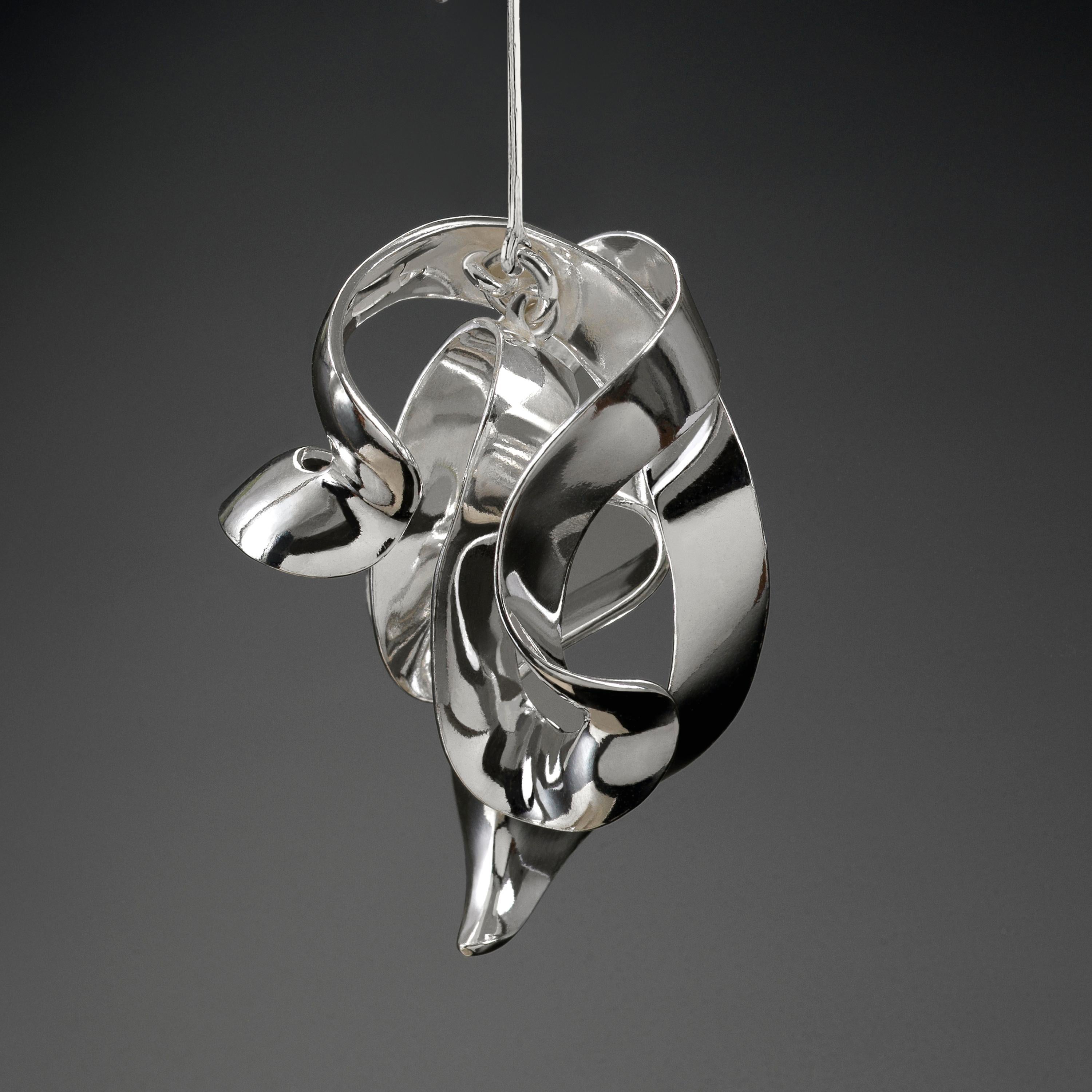 Nathalie Jean Contemporary Sterling Silver Drop Dangle Sculpture Earrings For Sale 2