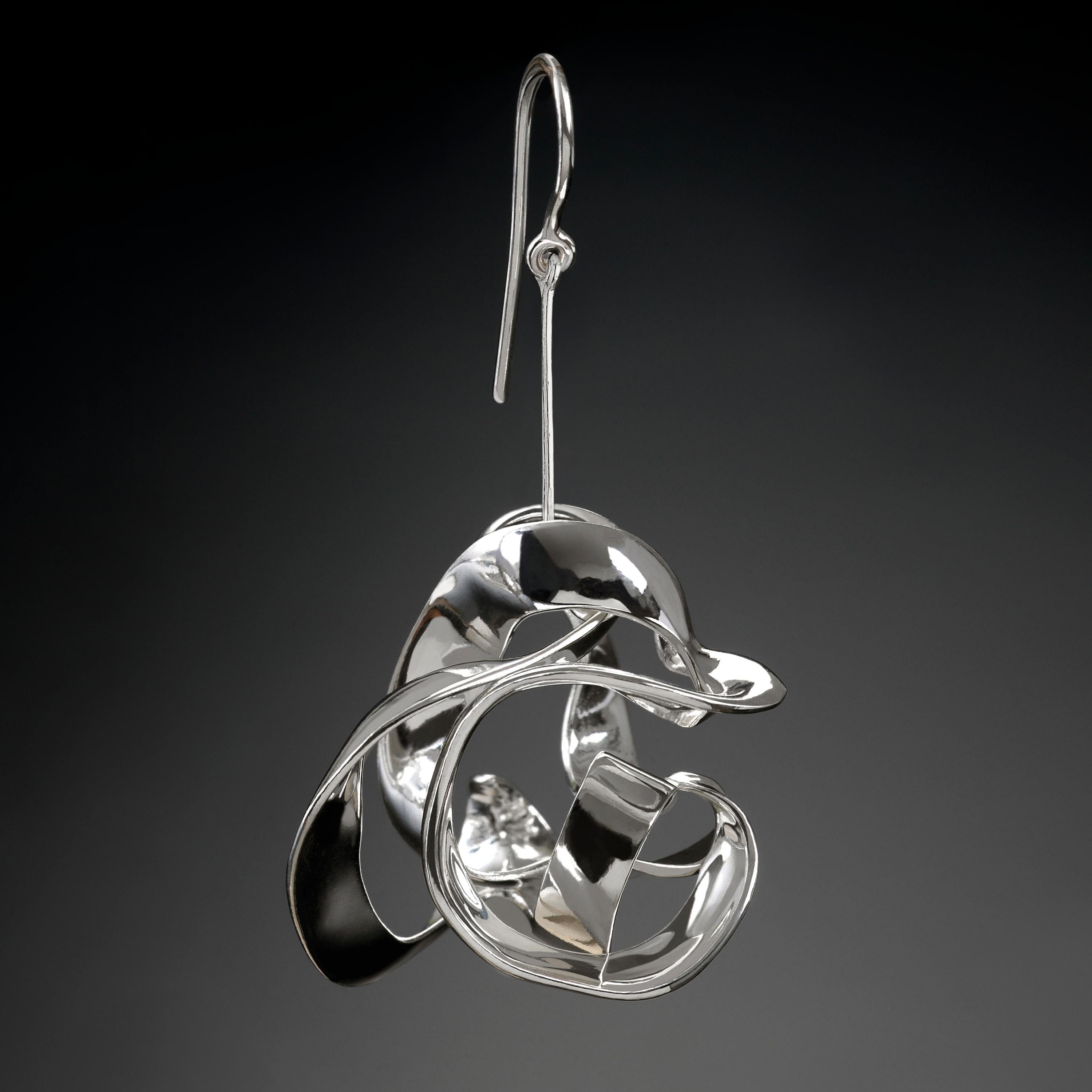 Nathalie Jean Contemporary Sterling Silver Drop Dangle Sculpture Earrings For Sale 2