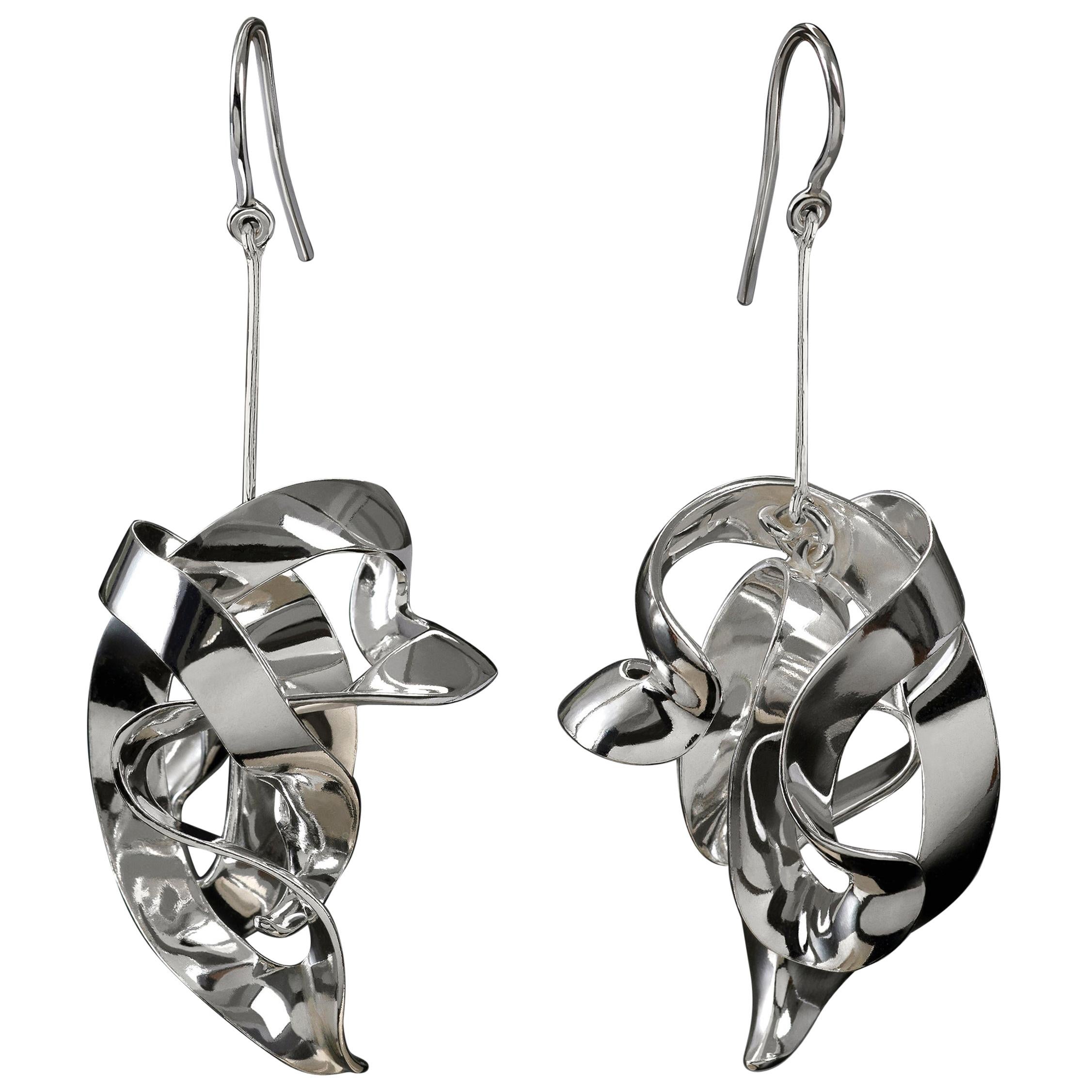 Nathalie Jean Contemporary Sterling Silver Drop Dangle Sculpture Earrings