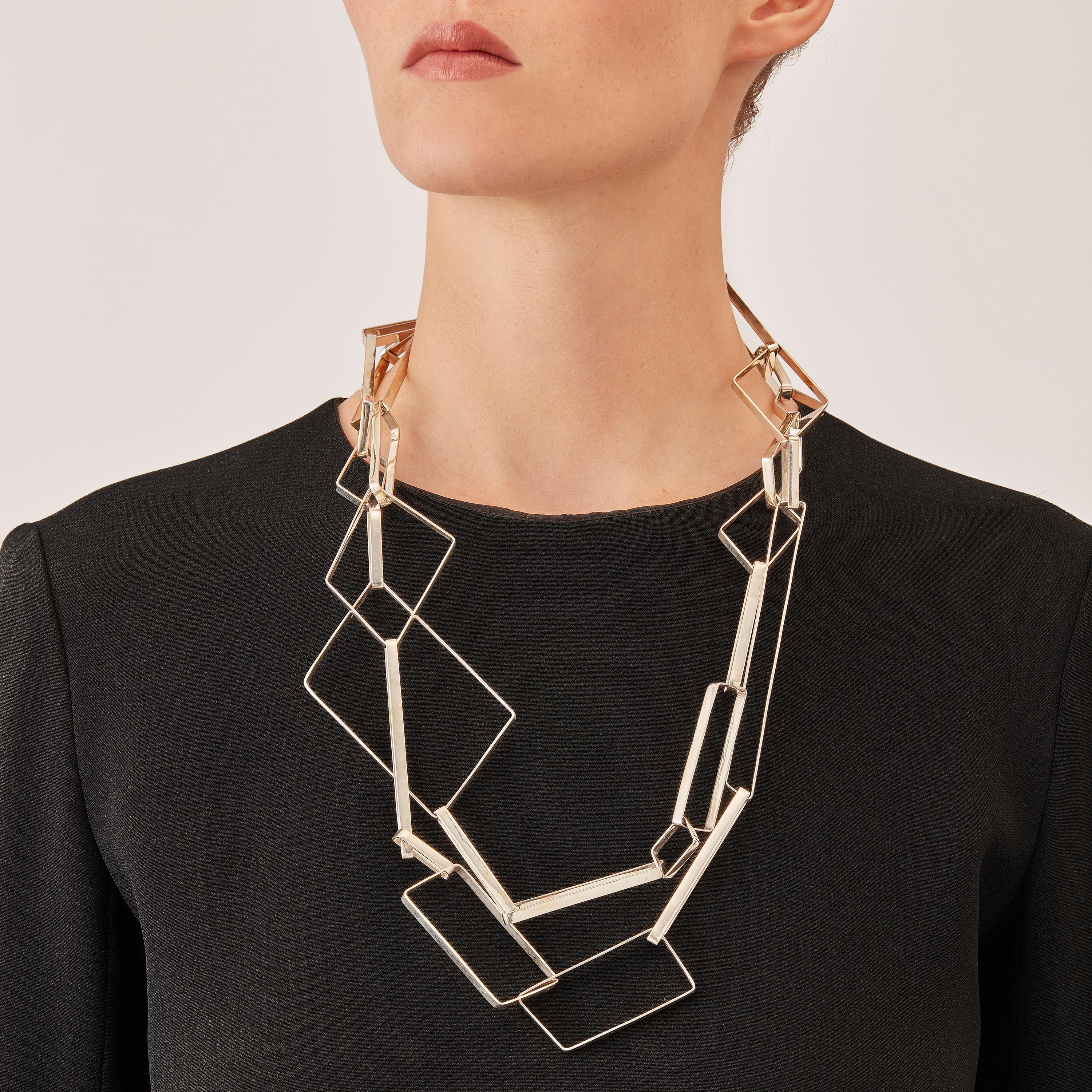 Nathalie Jean Contemporary Sterling Silver Limited Edition Link Chain Necklace In New Condition For Sale In Milan, Lombardia