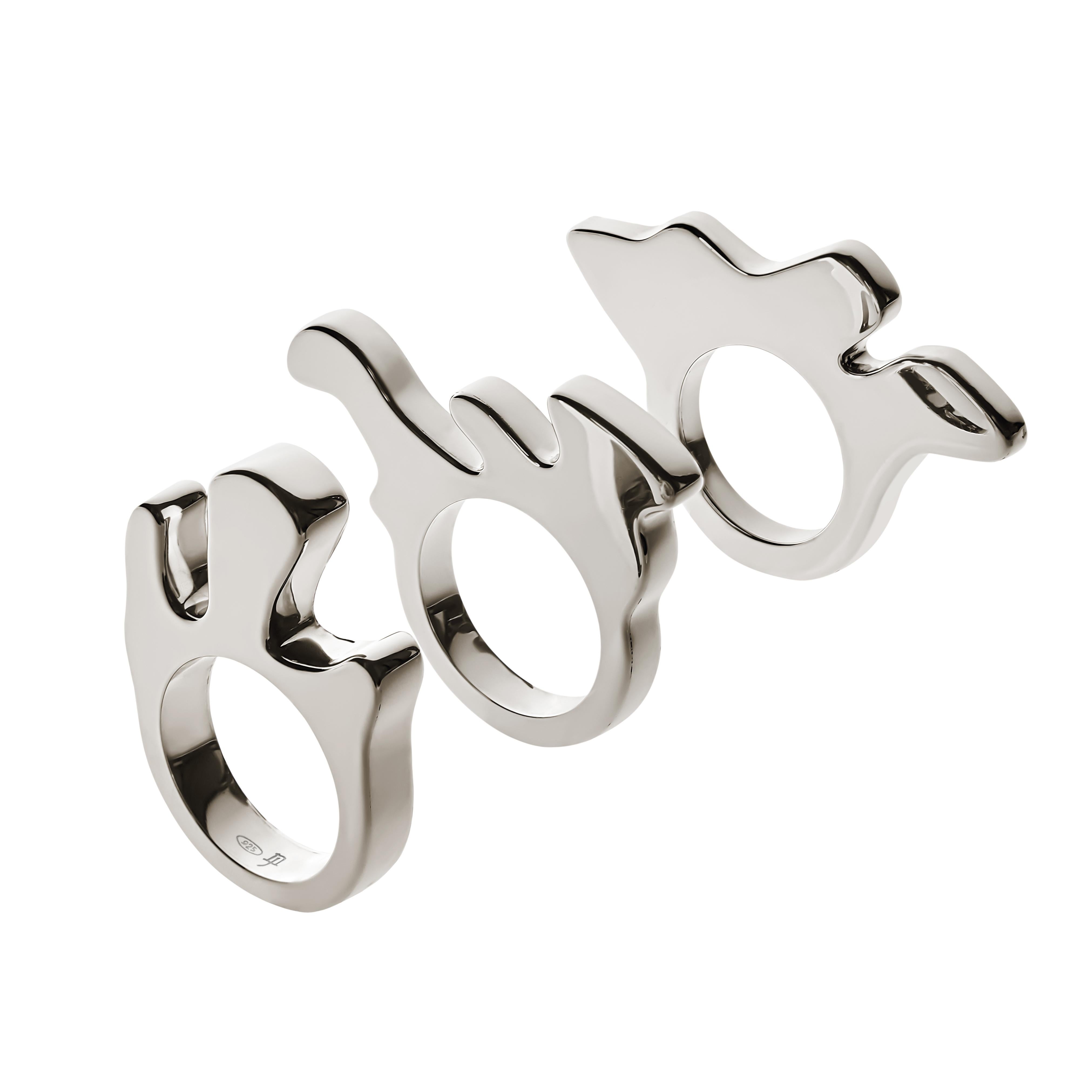 Women's or Men's Nathalie Jean Contemporary Sterling Silver Sculpture Fashion Cocktail Ring For Sale