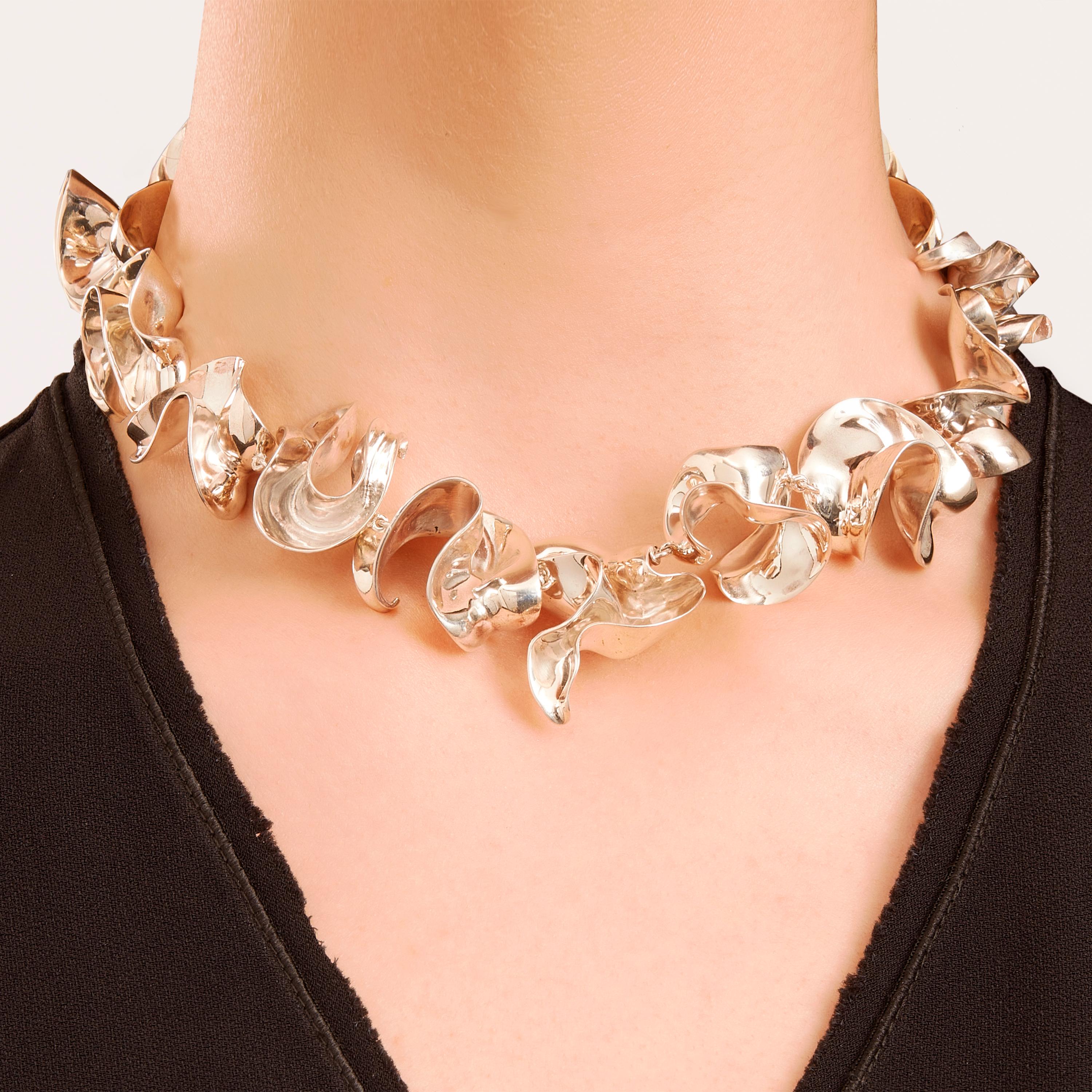 Women's or Men's Nathalie Jean Contemporary Sterling Silver Silk Choker Necklace For Sale