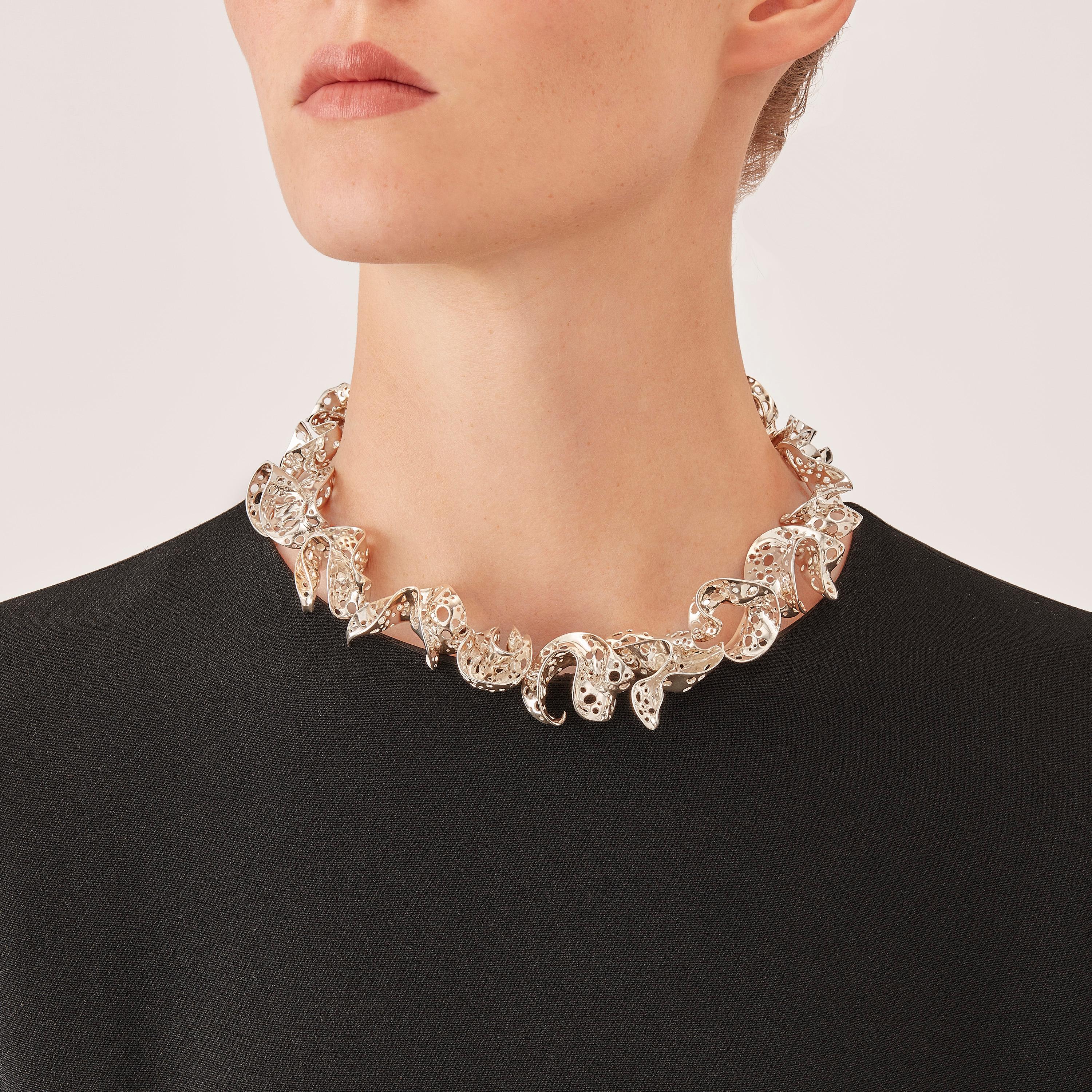 Nathalie Jean Contemporary Sterling Silver Silk Choker Necklace For Sale 1