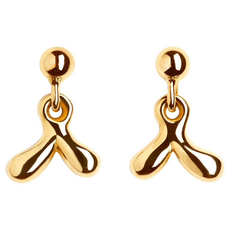 Nathalie Jean Contemporary Yellow Gold Pendant Drop Dangle Earrings For