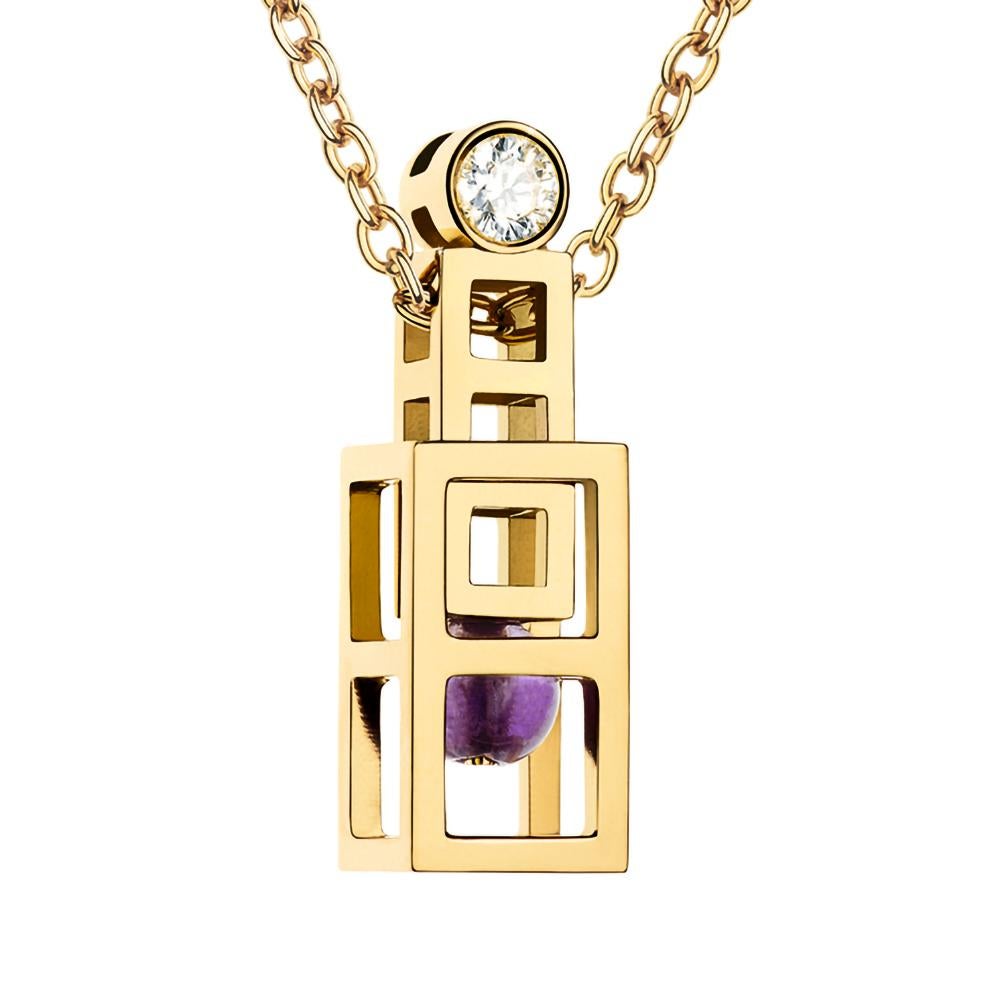 Taglio rotondo Nathalie Jean Collana con diamante e ametista in oro 18 carati contemporanea in vendita