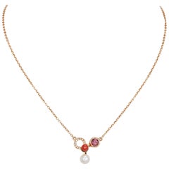 Nathalie Jean Diamond Tourmaline Pearl Carnelian Gold Pendant Necklace