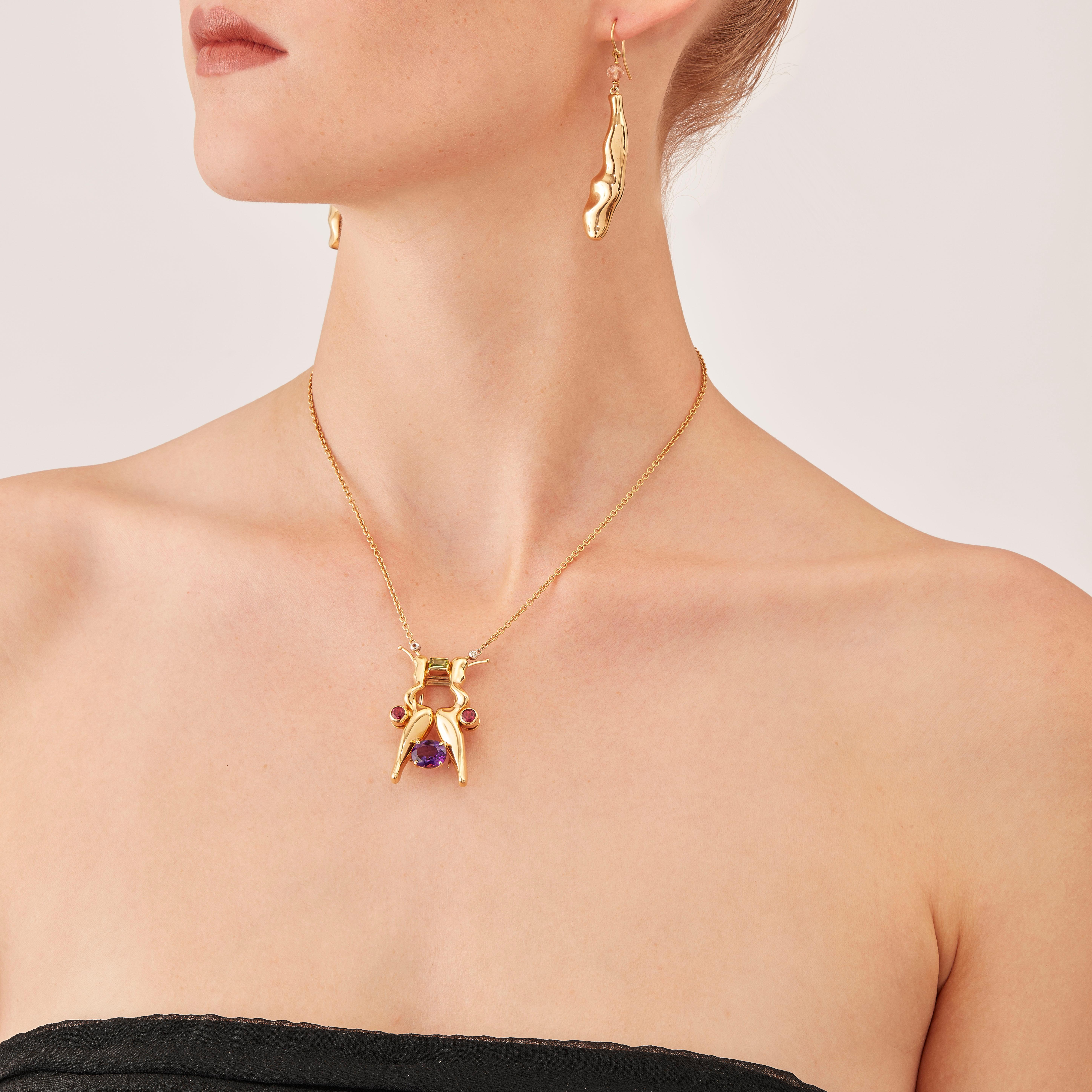 Made by hand in Nathalie Jean's Milan atelier in limited edition, the Mercure Brooch is in 18 karat rosé gold, a warm, sophisticated color close to yellow gold. Small, delicate, ebbing sculptures with seemingly random forms, these supple shapes are