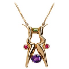 Nathalie Jean Diamond Tourmaline Peridot Amethyst Gold Brooch & Pendant Necklace