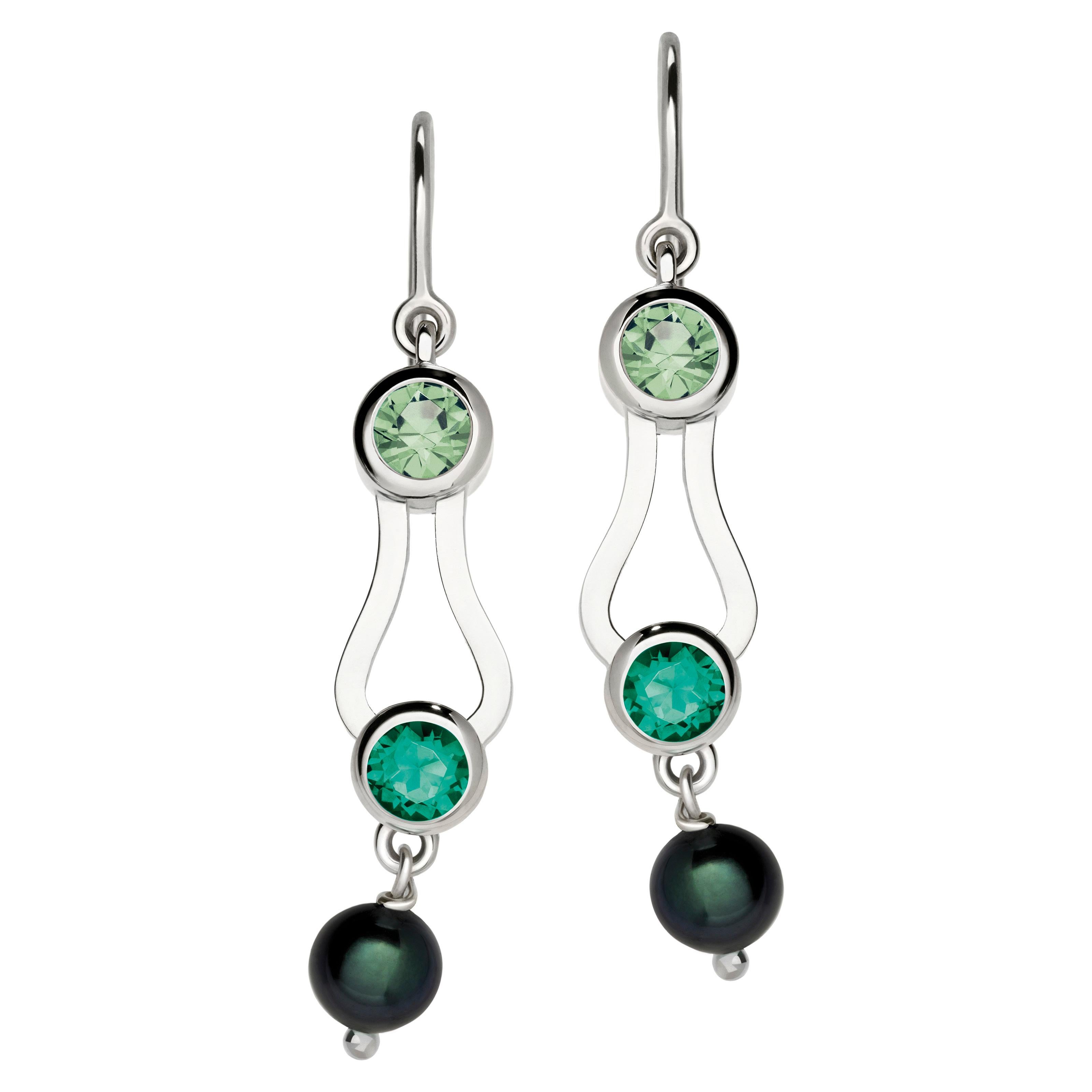 Women's Nathalie Jean Emerald Tourmaline Pearl White Gold Drop Dangle Earrings