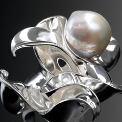 Nathalie Jean Freshwater Pearl Sterling Silver Sculpture Cocktail Ring