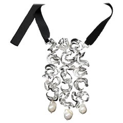 Nathalie Jean Freshwater Pearl Sterling Silver Silk Drop Necklace