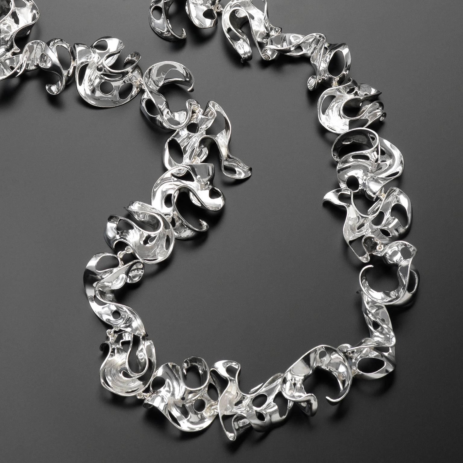 Contemporary Nathalie Jean Freshwater Pearl Sterling Silver Silk Ribbon Chain Necklace For Sale