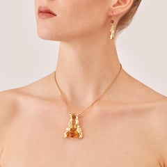 Nathalie Jean Palmeira Quartz Citrine Quartz Gold Brooch and Pendant Necklace