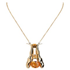Nathalie Jean Palmeira Quartz Citrine Quartz Gold Brooch and Pendant Necklace