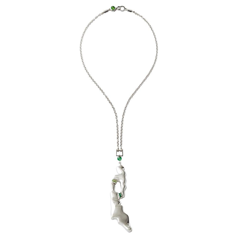Nathalie Jean Tourmaline Rhodium Plated Sterling Silver Pendant Necklace en venta