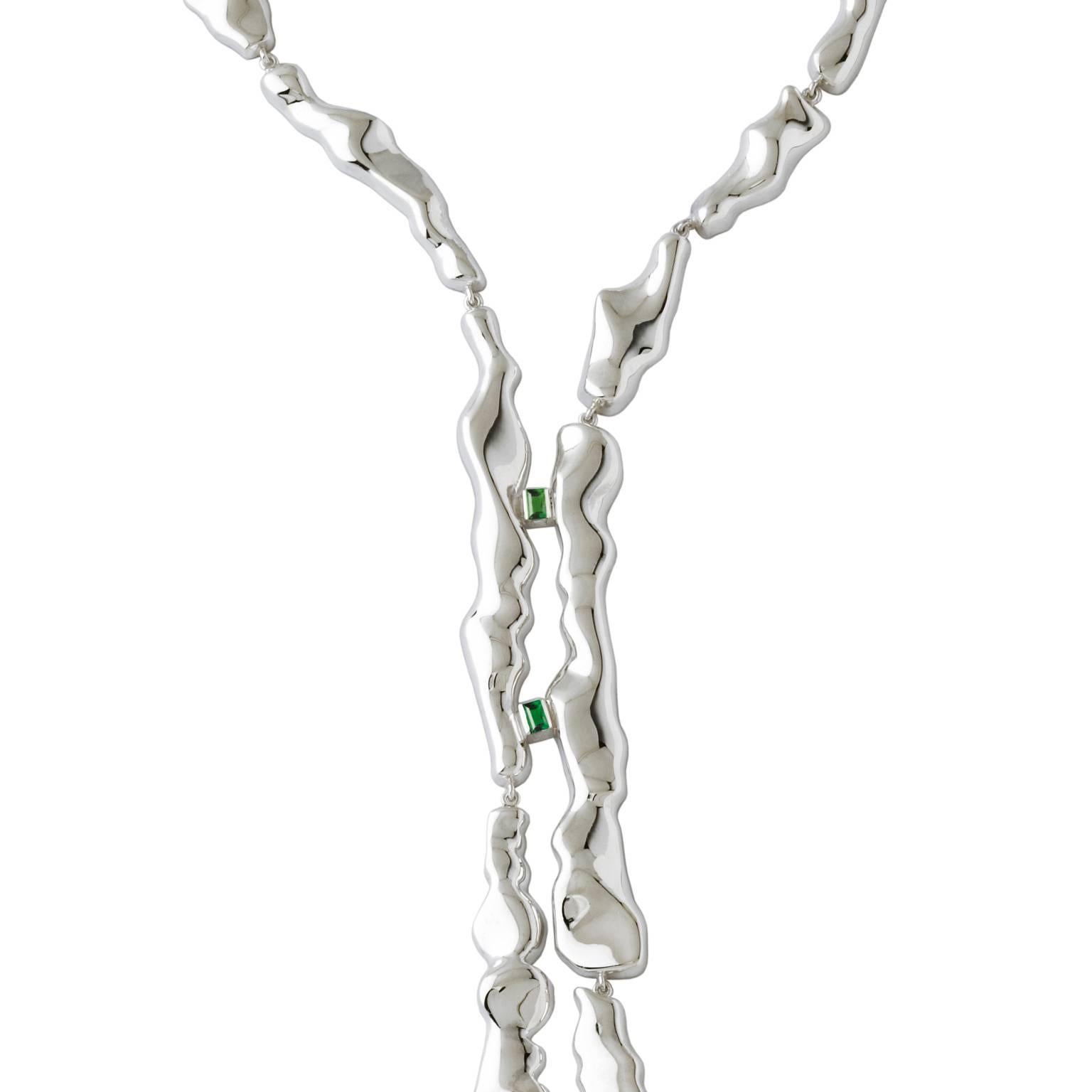 Baguette Cut Nathalie Jean Tourmaline Sterling Silver Limited Edition Drop Link Necklace For Sale