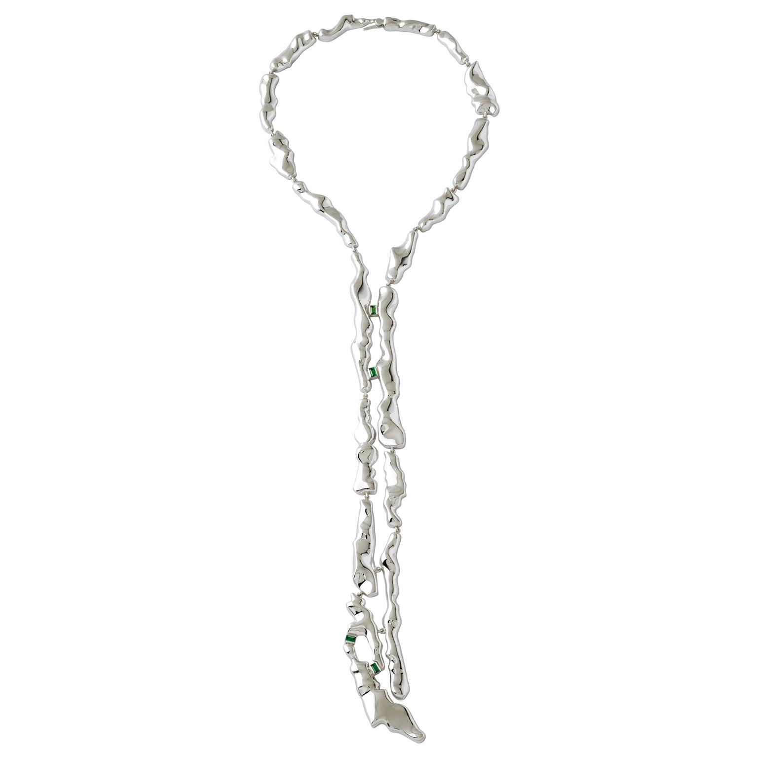 Nathalie Jean Tourmaline Sterling Silver Limited Edition Drop Link Necklace For Sale