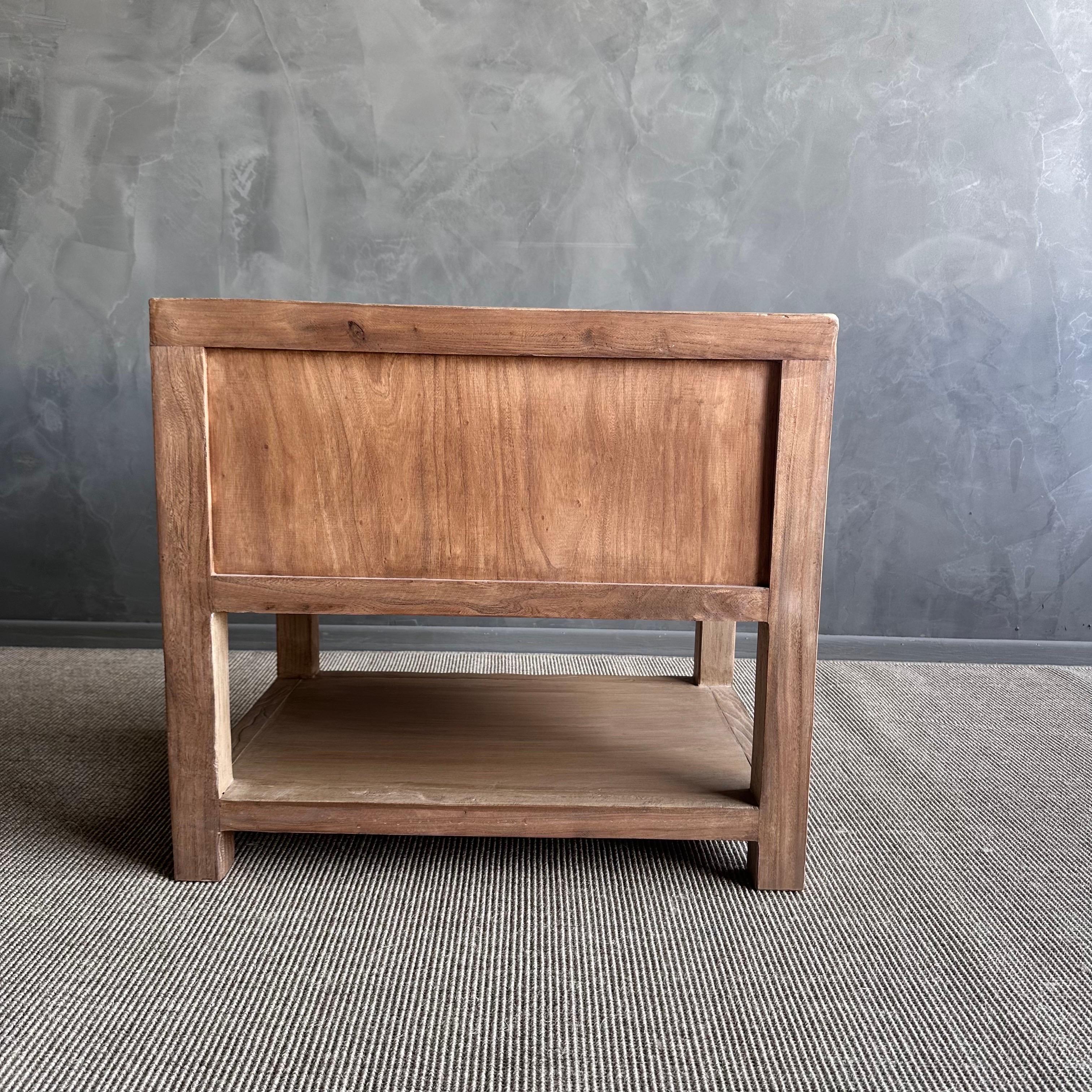 Organic Modern Nathalie Nightstand in Reclaimed Elm Wood Natural Finish 2 Drawer For Sale