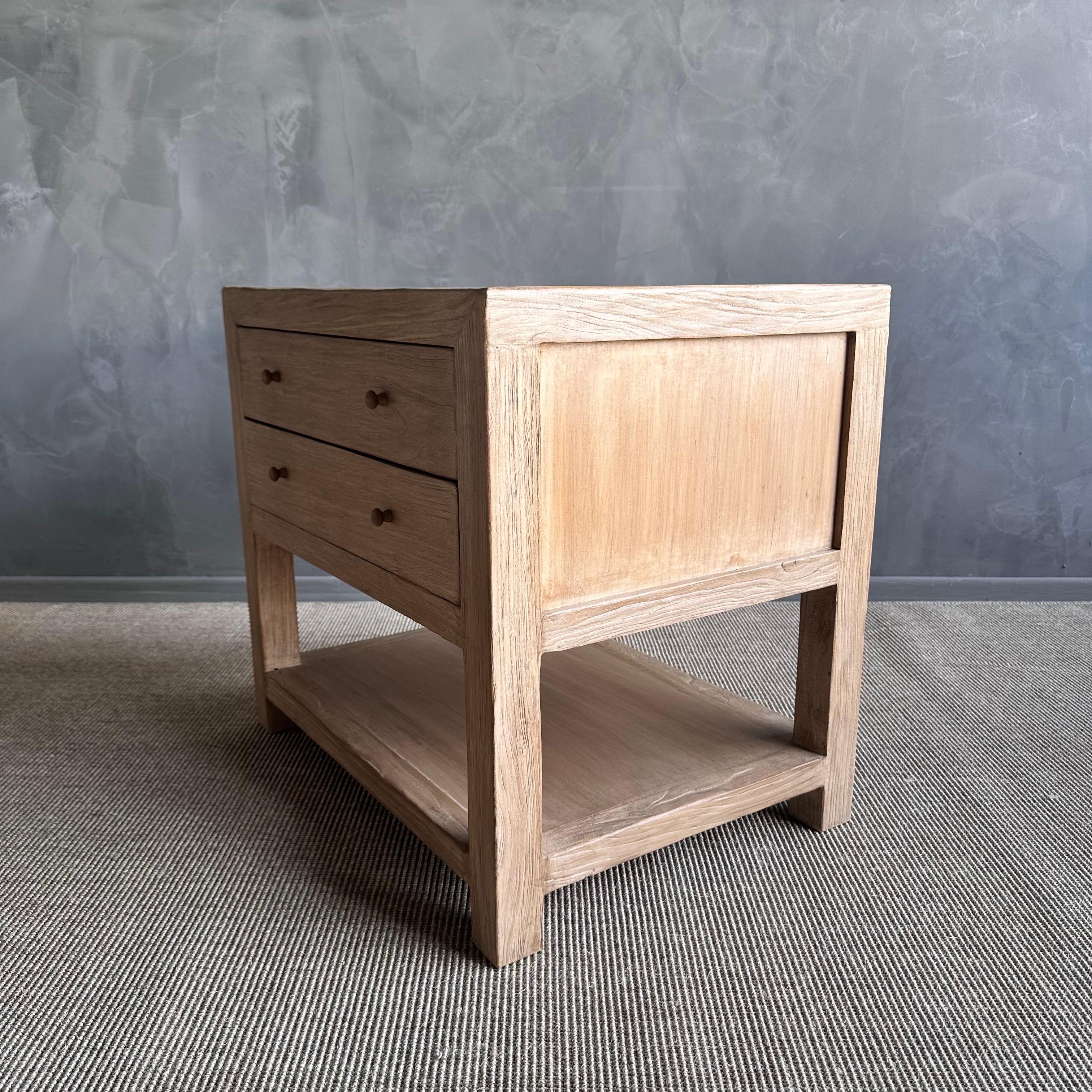 Nathalie Nightstand in Reclaimed Elm Wood Natural Finish 2 Drawer In New Condition For Sale In Old Town Orange, CA