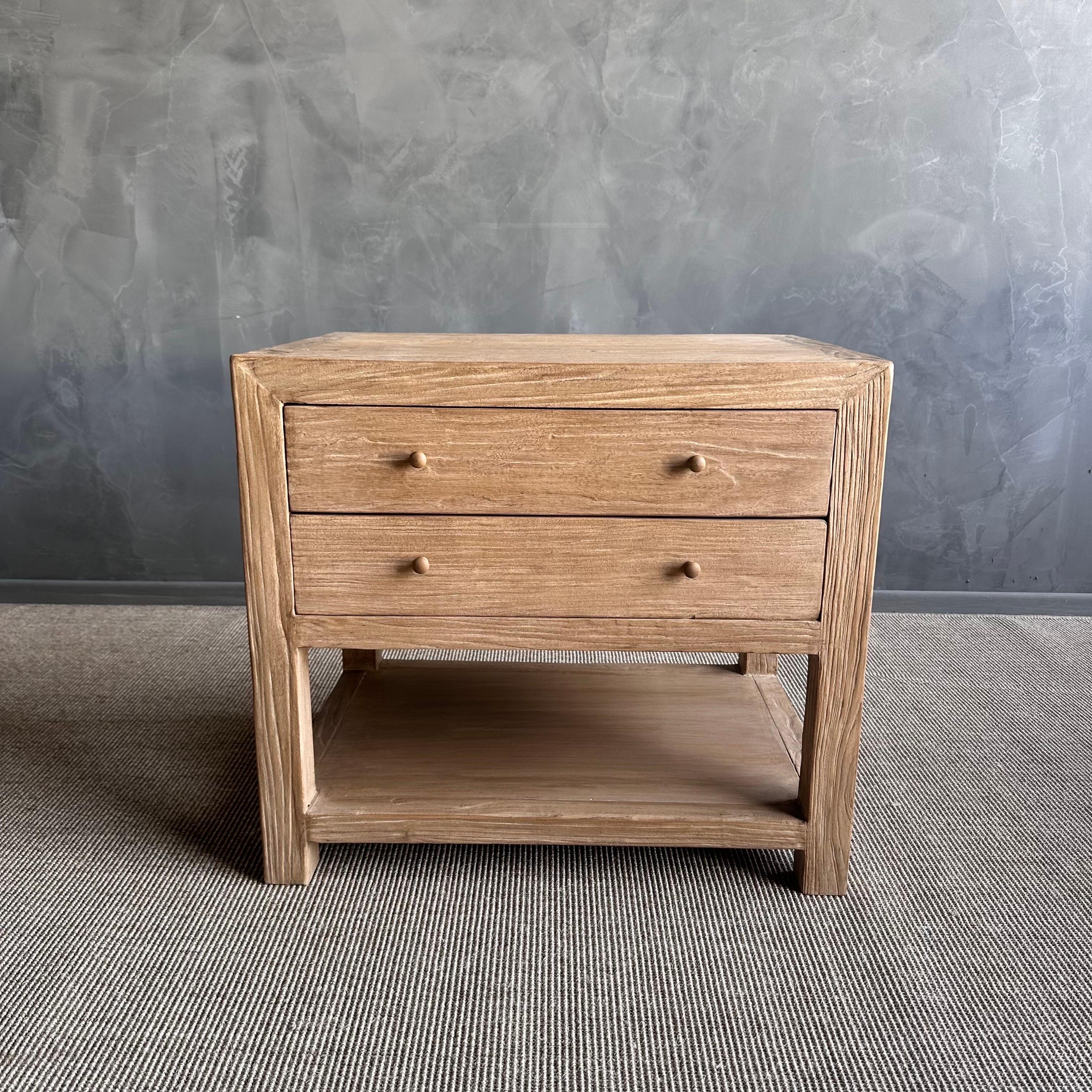 Contemporary Nathalie Nightstand in Reclaimed Elm Wood Natural Finish 2 Drawer For Sale