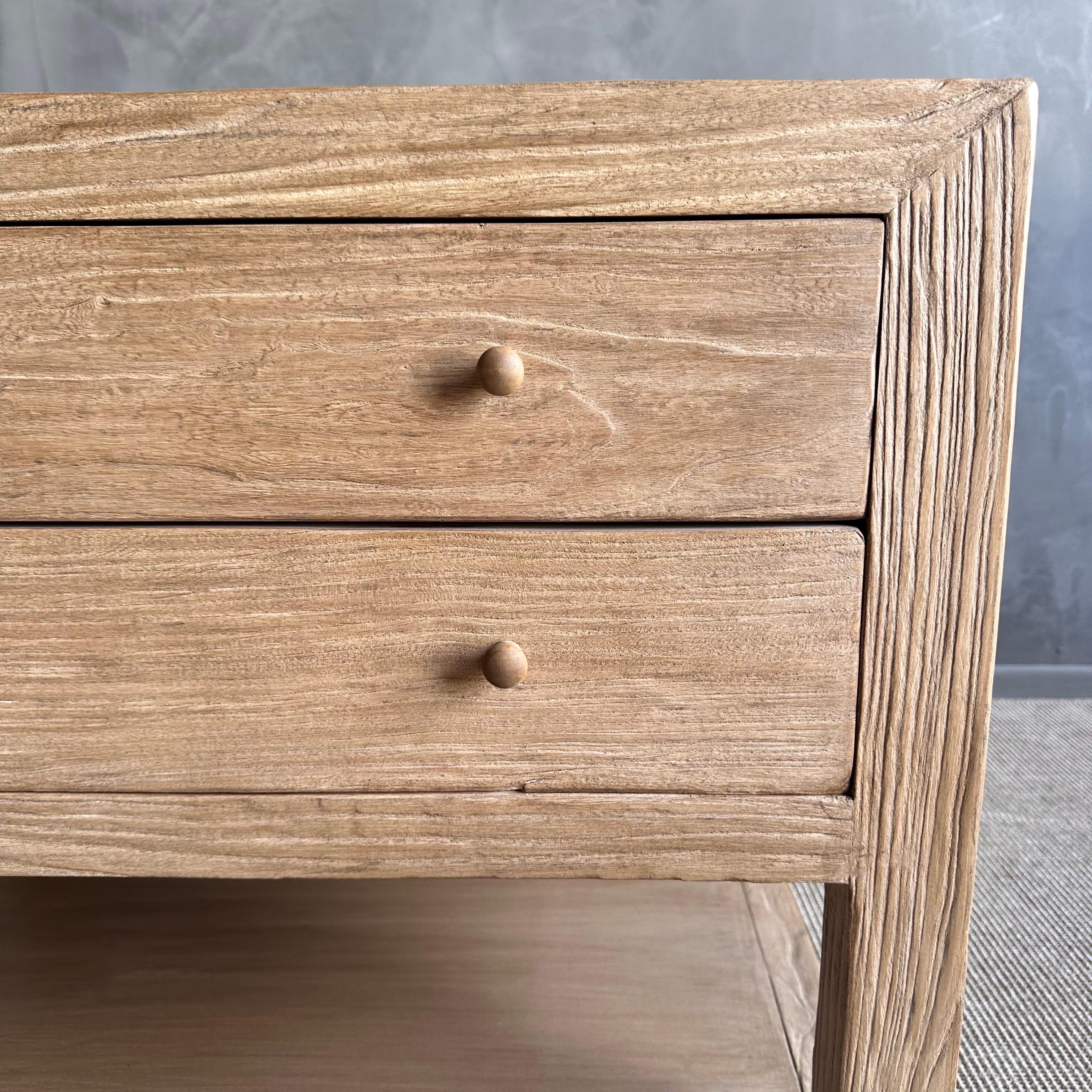 Nathalie Nightstand in Reclaimed Elm Wood Natural Finish 2 Drawer For Sale 2