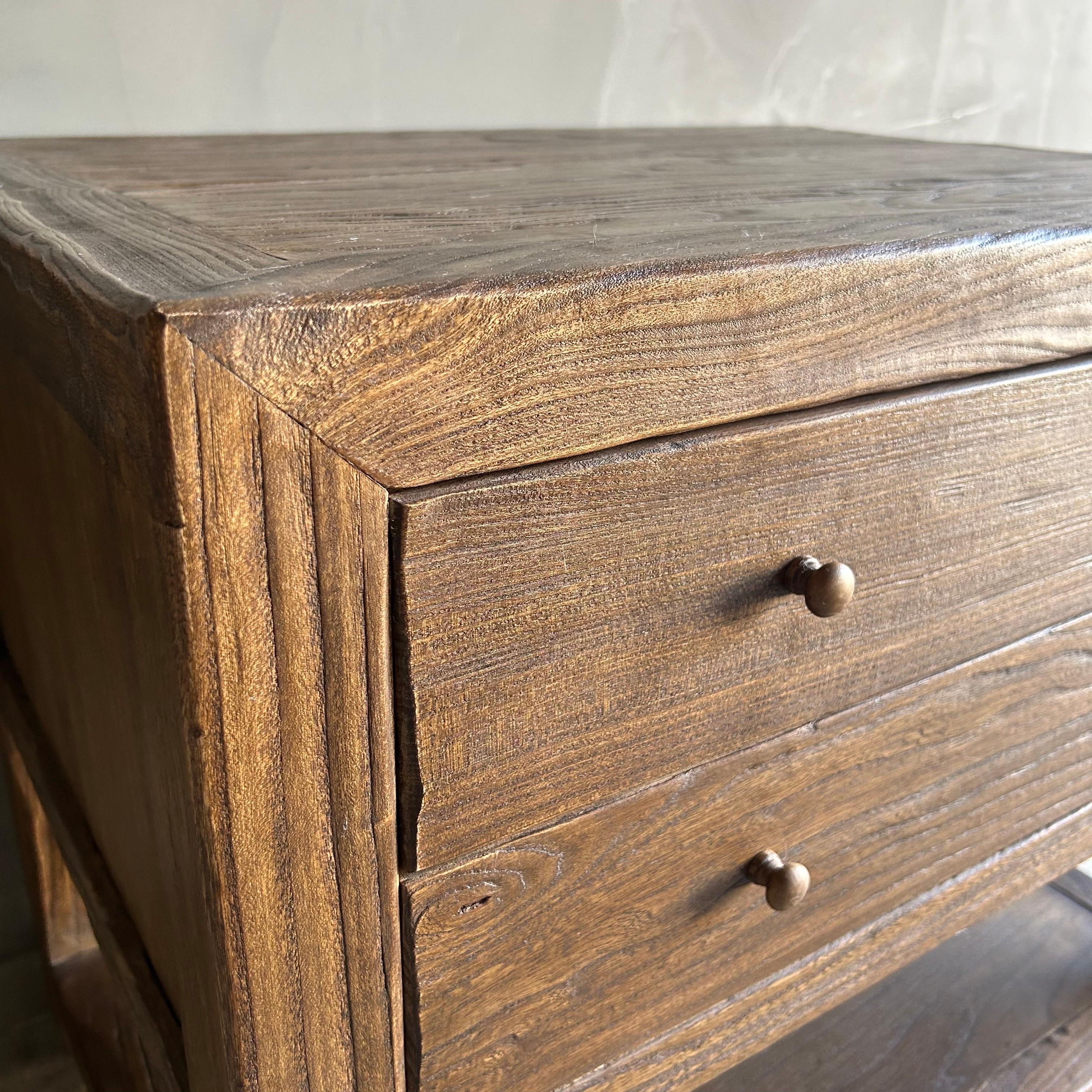 Organic Modern Nathalie Nightstand in Reclaimed Elm Wood Walnut Finish
