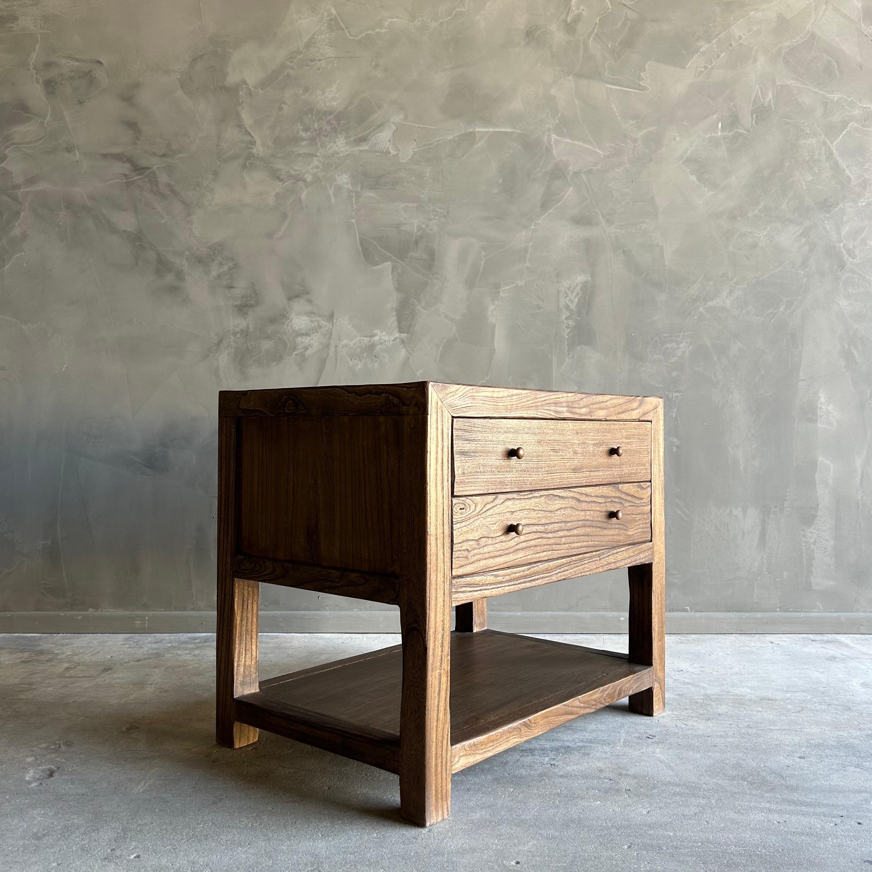 Nathalie Nightstand in Reclaimed Elm Wood Walnut Finish In New Condition For Sale In Old Town Orange, CA