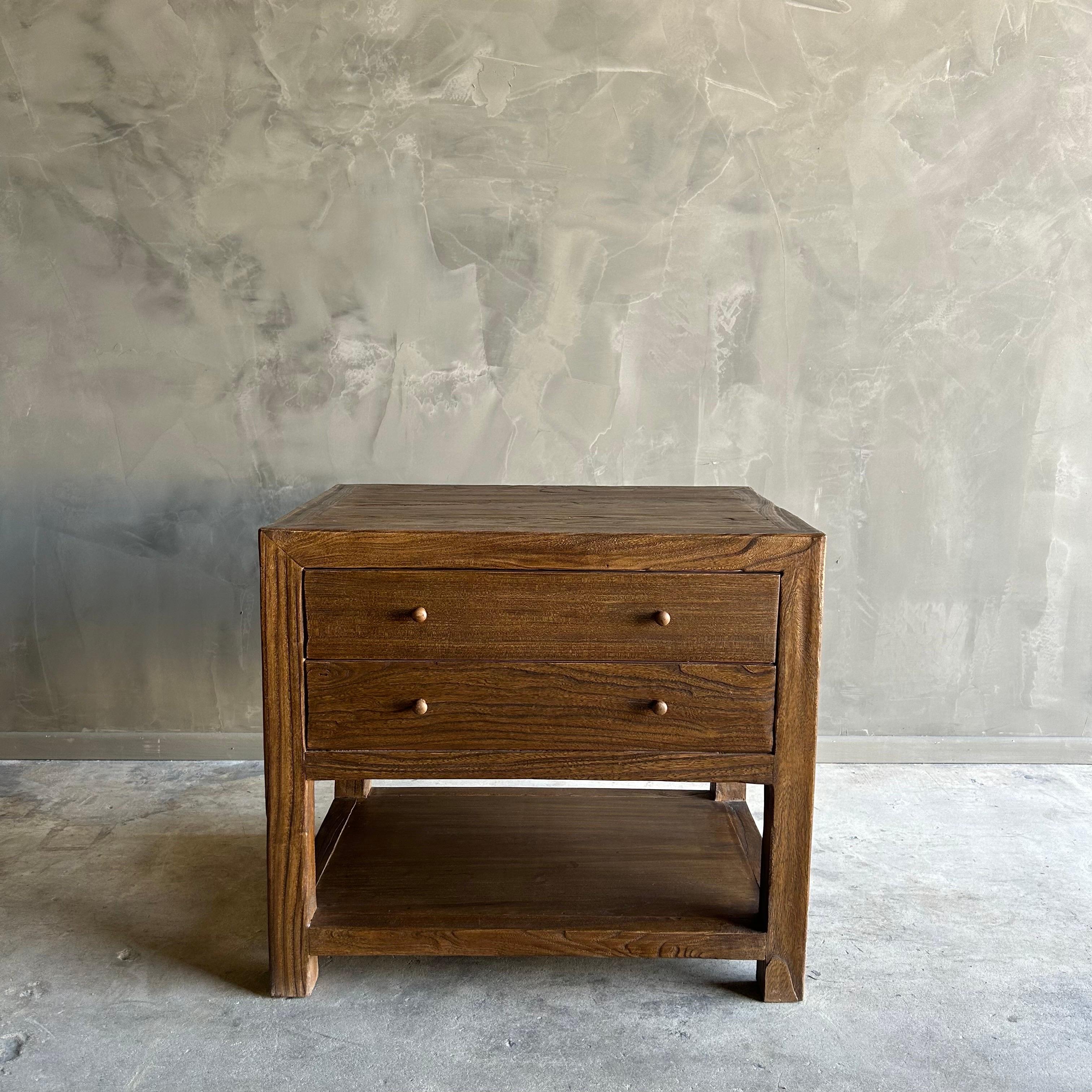 Contemporary Nathalie Nightstand in Reclaimed Elm Wood Walnut Finish