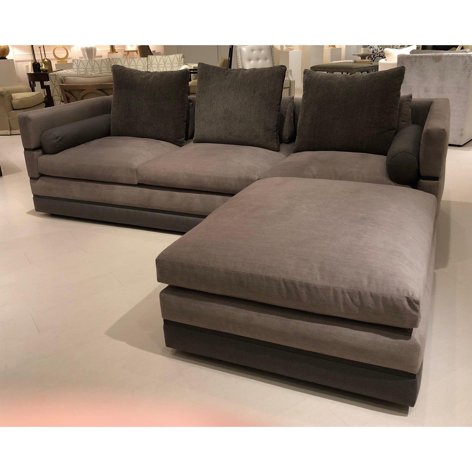 Showroom New. The Nathan Anthony Evok Sofa is a striking Euro-inspired Modular Design with Ample Seating, Playful Cushioning and Accent Pillow Arrangements. Its Sheltered Upholstery Zones are Separated by Stunning Wood Detail. Evoke Floats