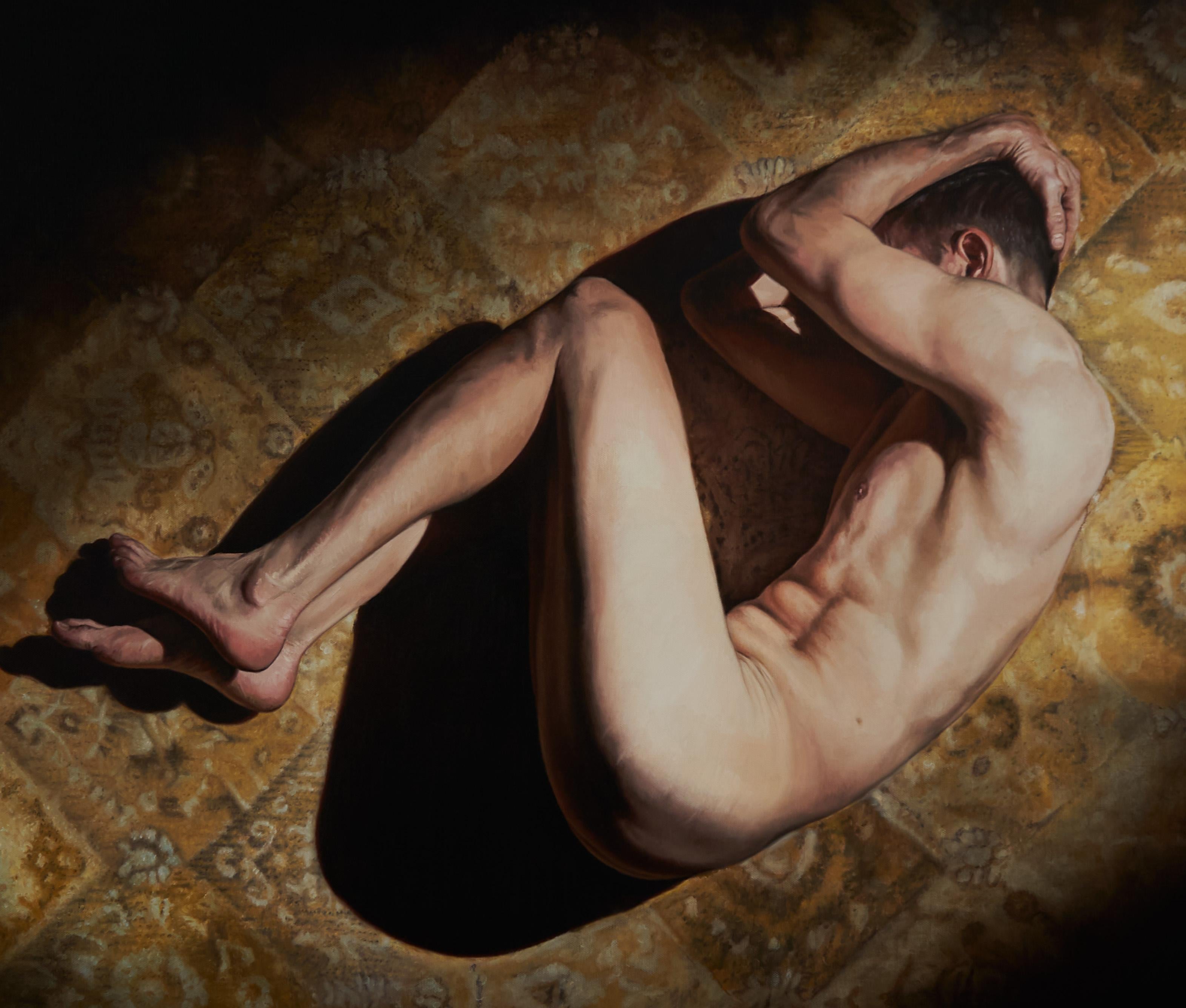 Day Break - Figura nuda dall'alto, pittura a olio originale - Painting di Nathan Brad Hall